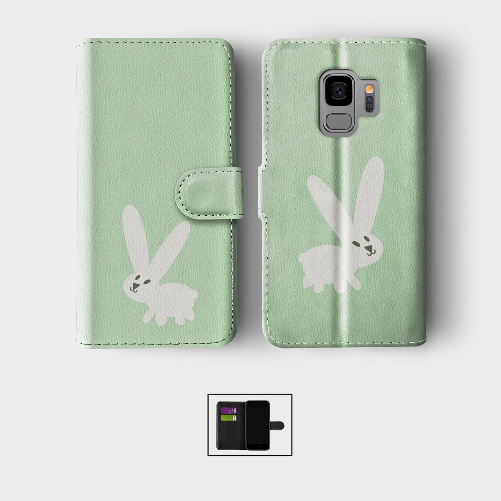 CASE FOR SAMSUNG S23 S22 S21 S20 S10 WALLET FLIP PHONE COVER CUTE BUNNY RABBIT - Picture 2 of 8