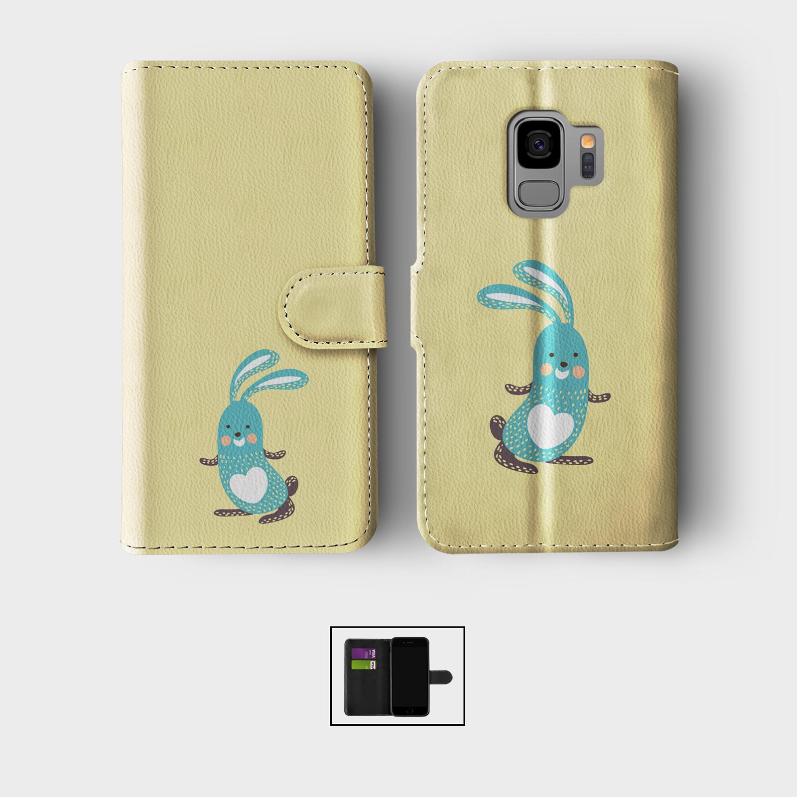 CASE FOR SAMSUNG S23 S22 S21 S20 S10 WALLET FLIP PHONE COVER CUTE BUNNY RABBIT - Picture 3 of 8