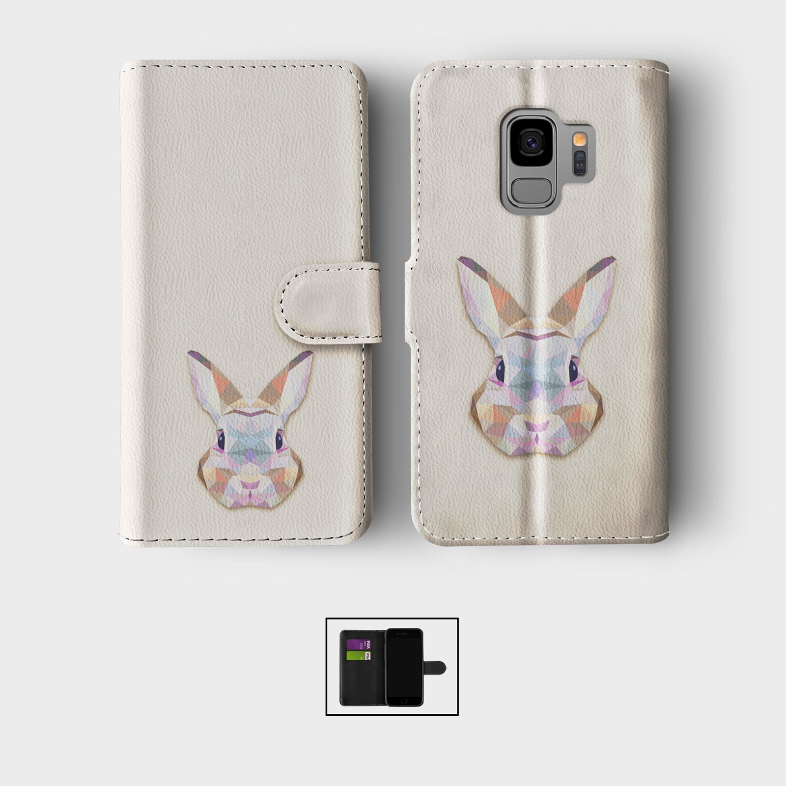 CASE FOR SAMSUNG S23 S22 S21 S20 S10 WALLET FLIP PHONE COVER CUTE BUNNY RABBIT - Picture 4 of 8