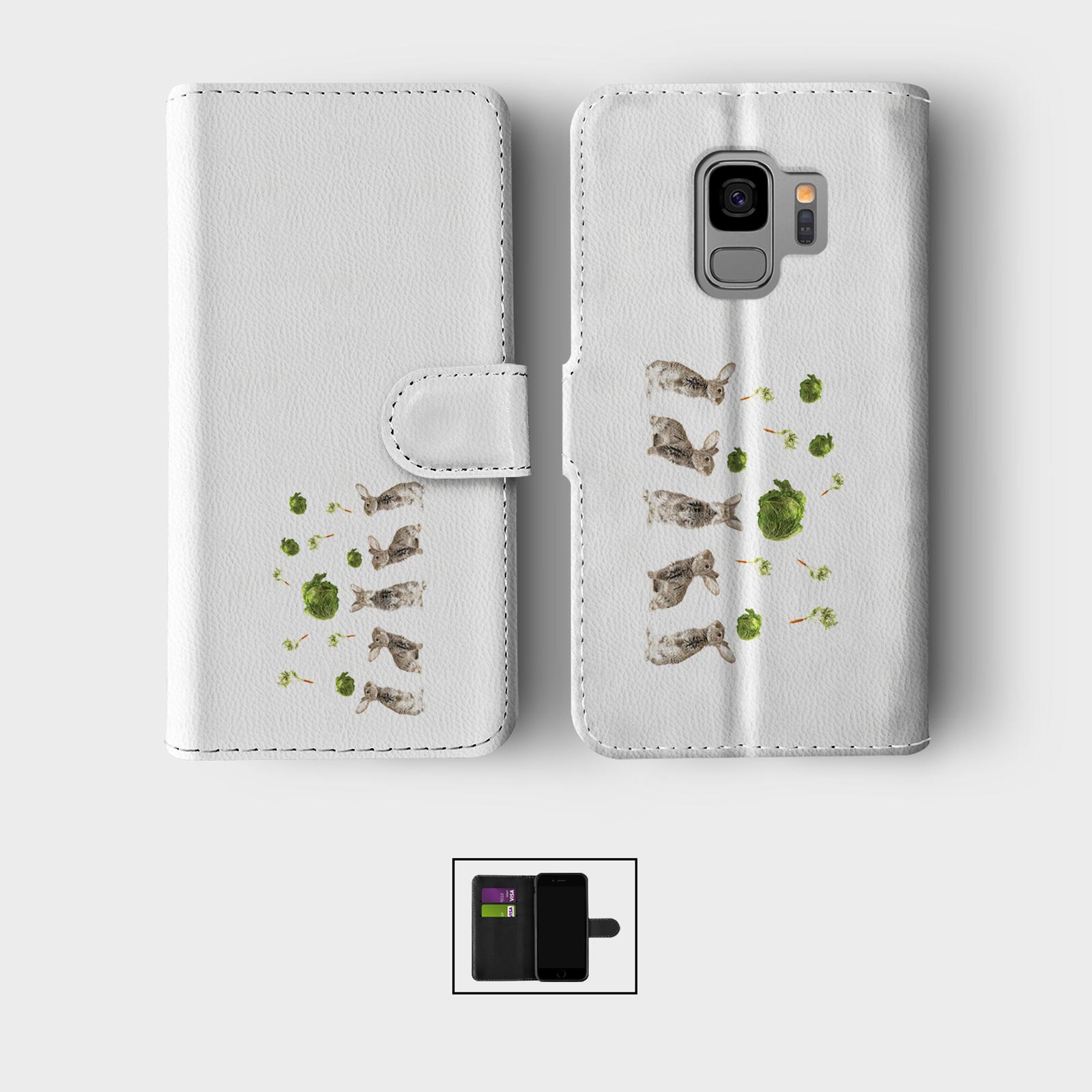 CASE FOR SAMSUNG S23 S22 S21 S20 S10 WALLET FLIP PHONE COVER CUTE BUNNY RABBIT - Picture 5 of 8