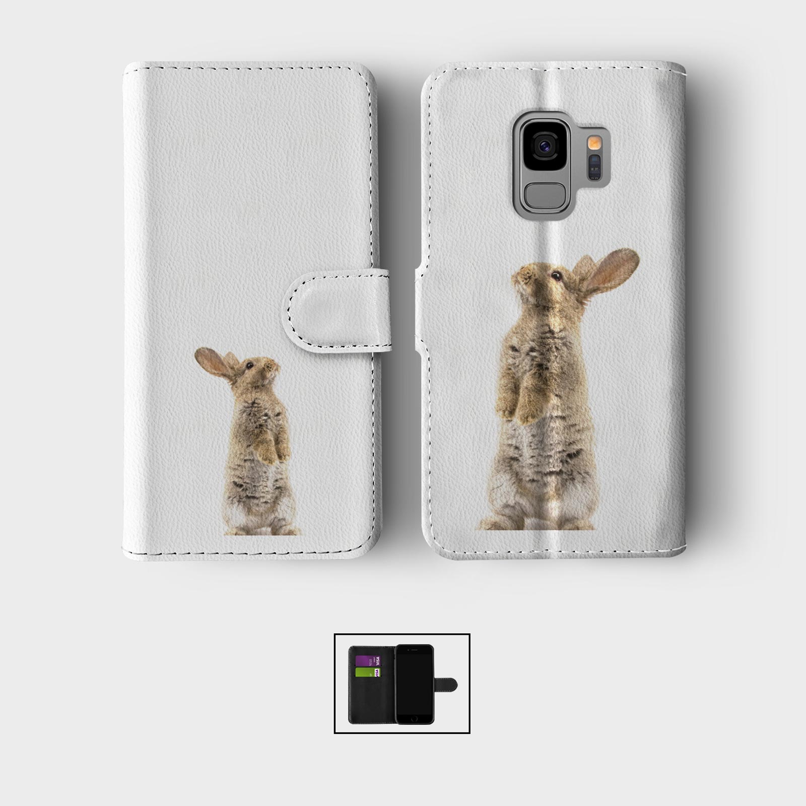 CASE FOR SAMSUNG S23 S22 S21 S20 S10 WALLET FLIP PHONE COVER CUTE BUNNY RABBIT - Picture 6 of 8