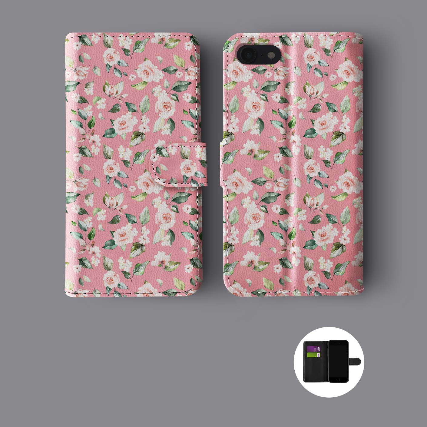 FLORAL SHABBY CHIC POLKA DOT LINES STRIPPED LEATHER WALLET PHONE CASE FOR IPHONE - Picture 2 of 10