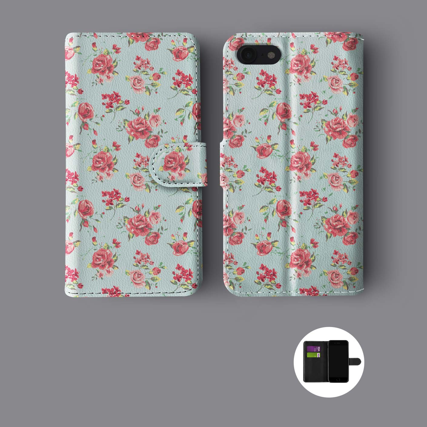 FLORAL SHABBY CHIC POLKA DOT LINES STRIPPED LEATHER WALLET PHONE CASE FOR IPHONE - Picture 3 of 10