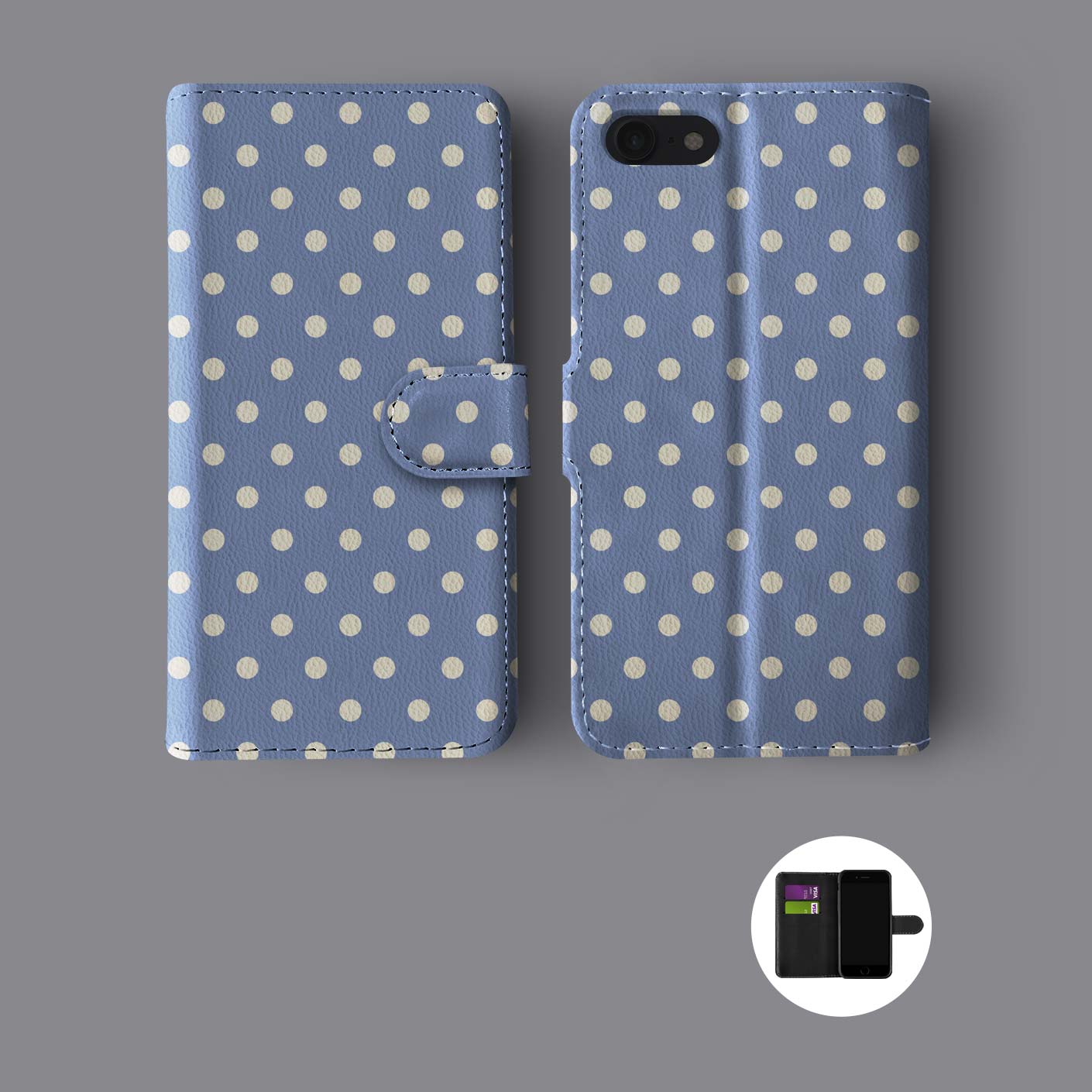FLORAL SHABBY CHIC POLKA DOT LINES STRIPPED LEATHER WALLET PHONE CASE FOR IPHONE - Picture 4 of 10