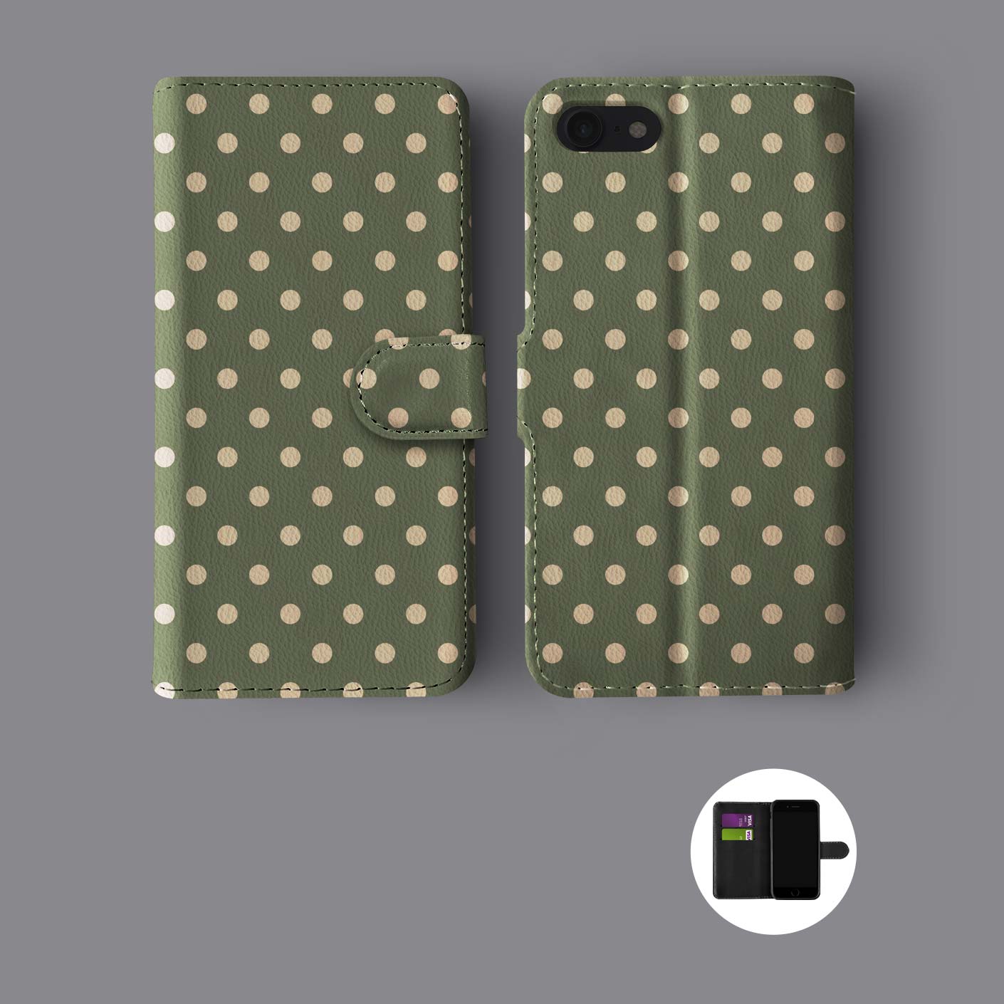 FLORAL SHABBY CHIC POLKA DOT LINES STRIPPED LEATHER WALLET PHONE CASE FOR IPHONE - Picture 5 of 10