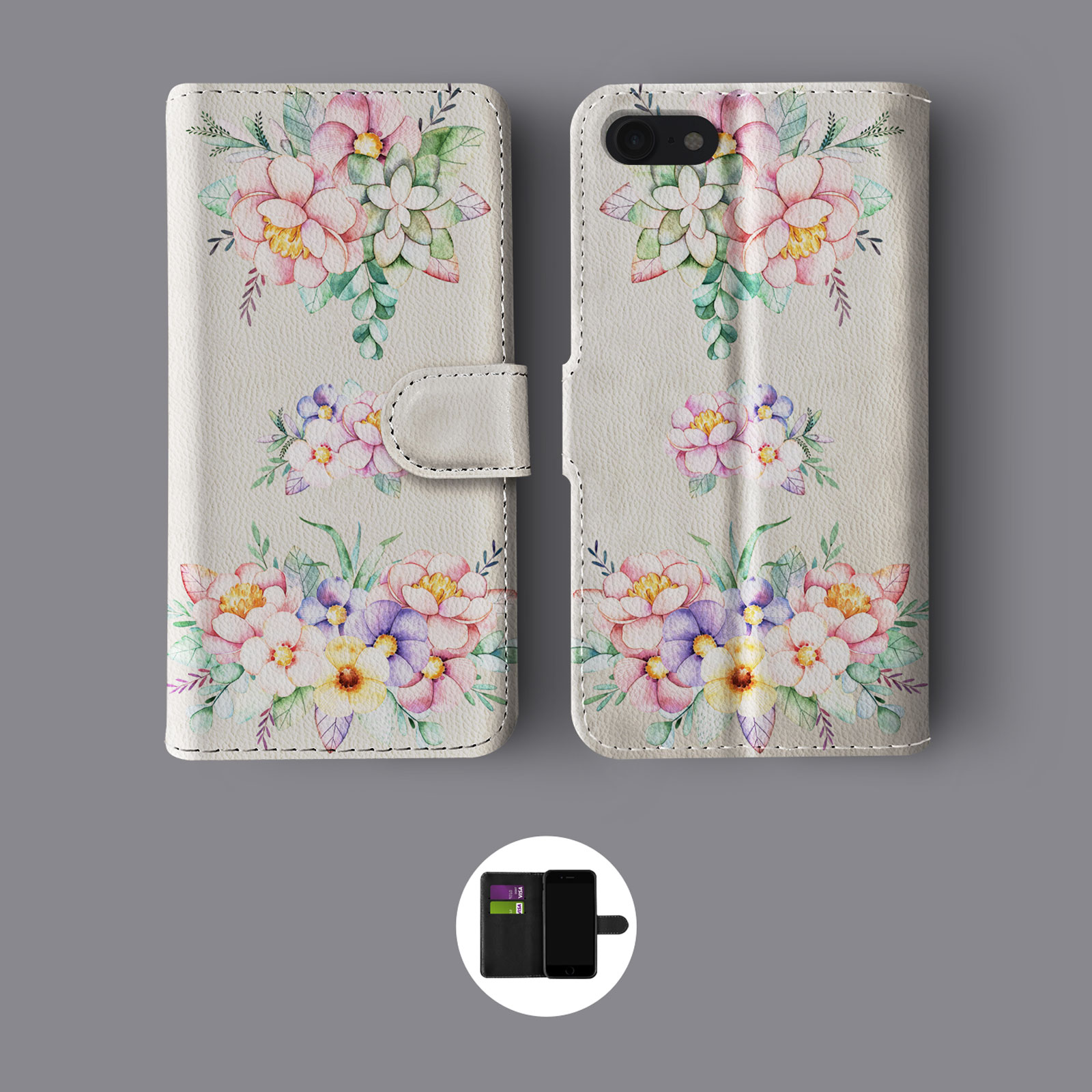 FLORAL ROSES SHABBY CHIC VINTAGE FLOWERS LEATHER WALLET PHONE CASE FOR IPHONE - Picture 3 of 8