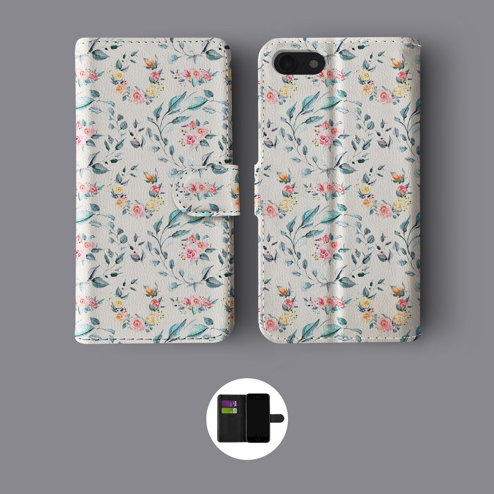 FLORAL ROSES SHABBY CHIC VINTAGE FLOWERS LEATHER WALLET PHONE CASE FOR IPHONE - Picture 5 of 8