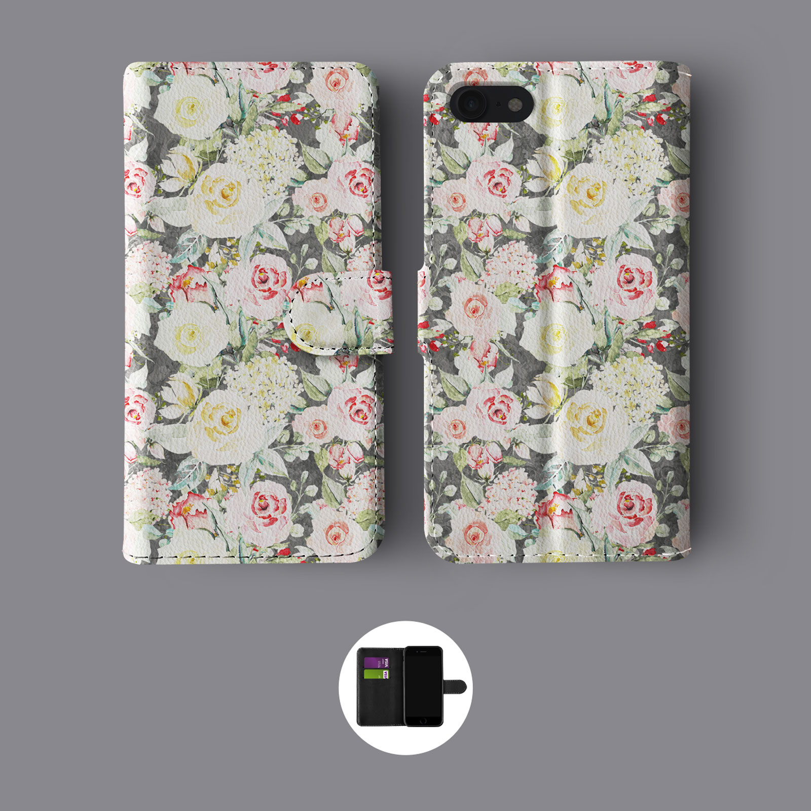 FLORAL ROSES SHABBY CHIC VINTAGE FLOWERS LEATHER WALLET PHONE CASE FOR IPHONE - Picture 6 of 8