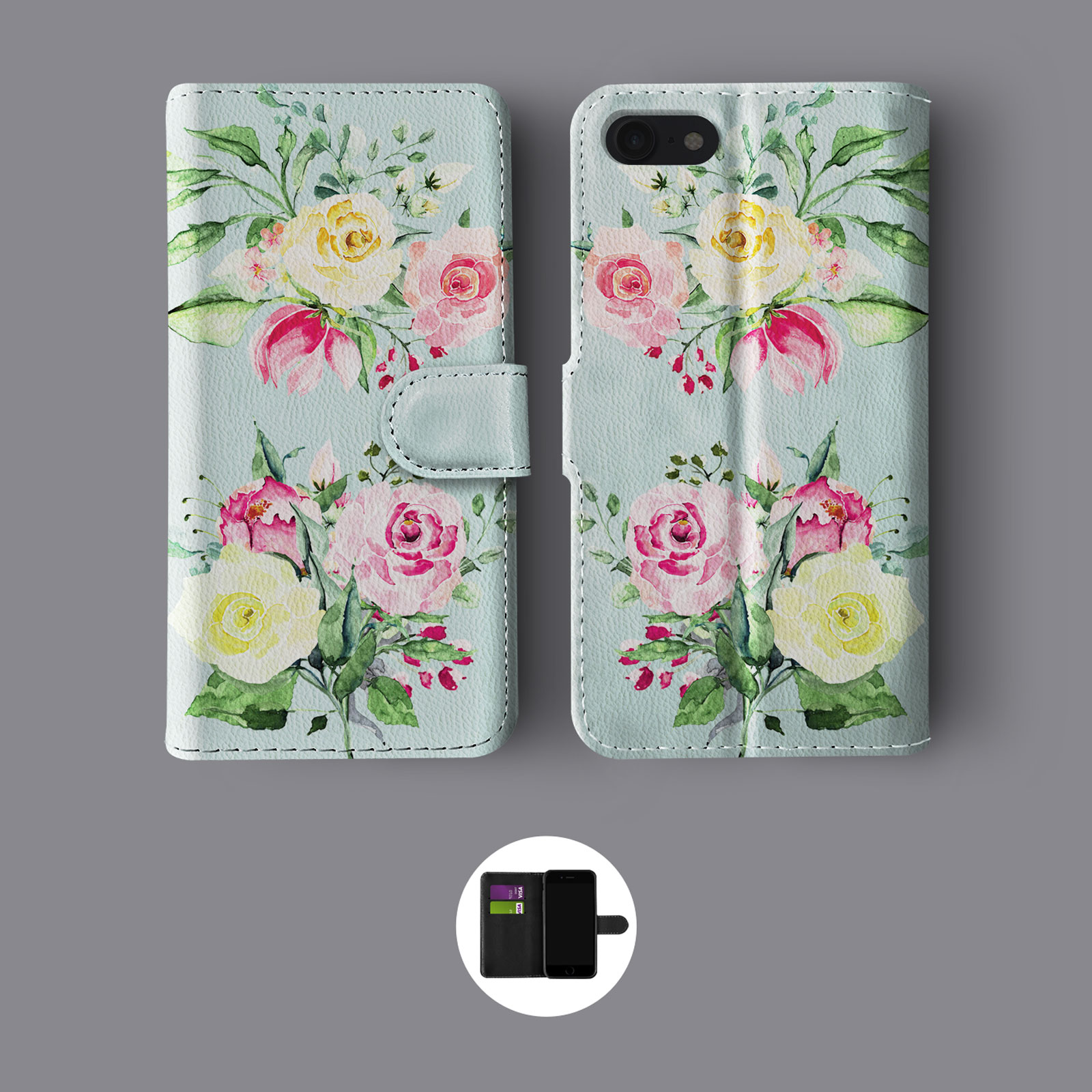 FLORAL ROSES SHABBY CHIC VINTAGE FLOWERS LEATHER WALLET PHONE CASE FOR IPHONE - Picture 7 of 8