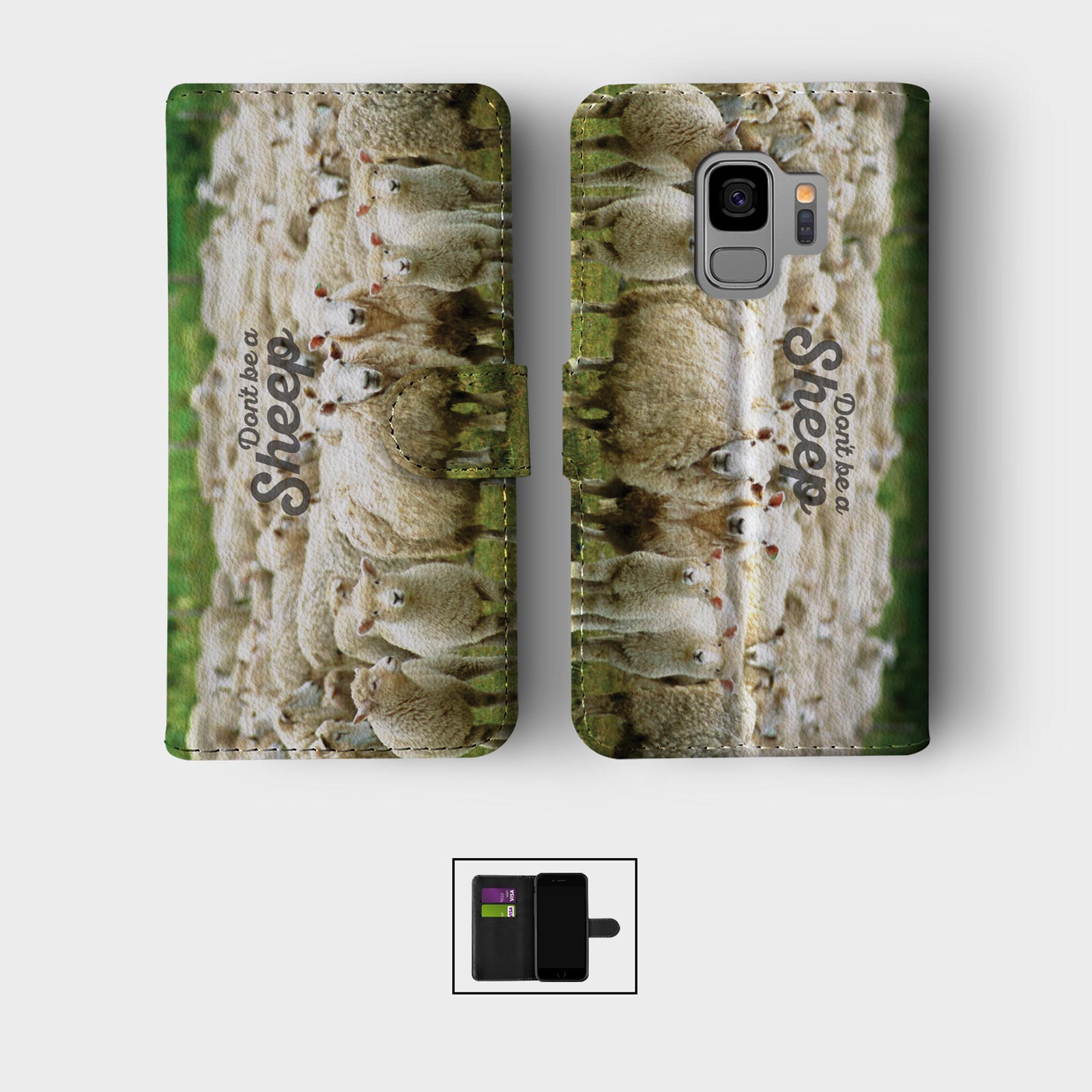 CASE FOR SAMSUNG S23 S22 S21 S20 S10 WALLET FLIP PHONE COVER CUTE EWE SHEEP LAMB - Picture 7 of 8