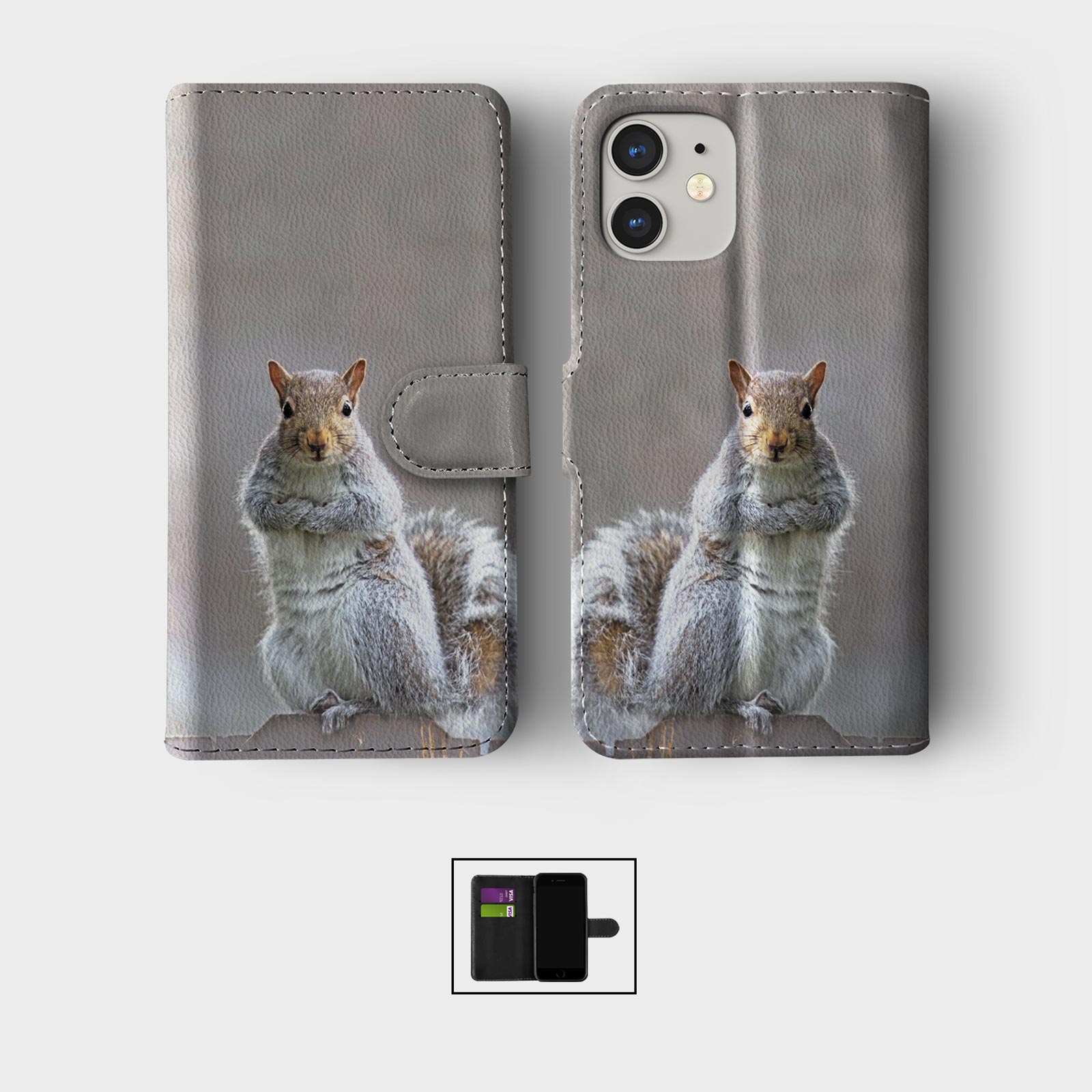 CASE FOR IPHONE 16 16E 15 14 12 12 SE PRO WALLET FLIP PHONE COVER SQUIRREL CUTE - Picture 7 of 8