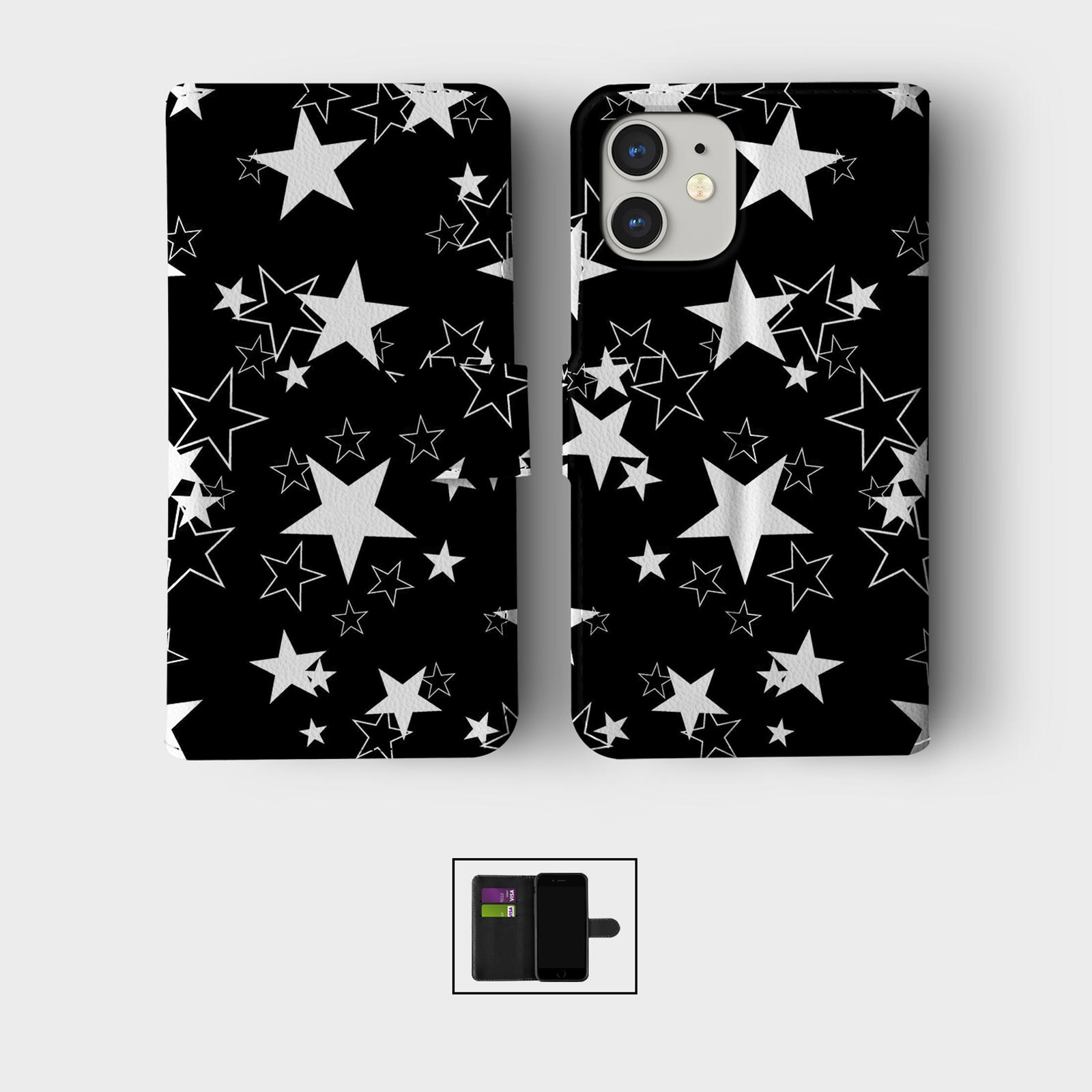 CASE FOR IPHONE 16 16E 15 14 12 SE PRO WALLET FLIP PHONE COVER STARS COLOURFUL - Picture 7 of 8