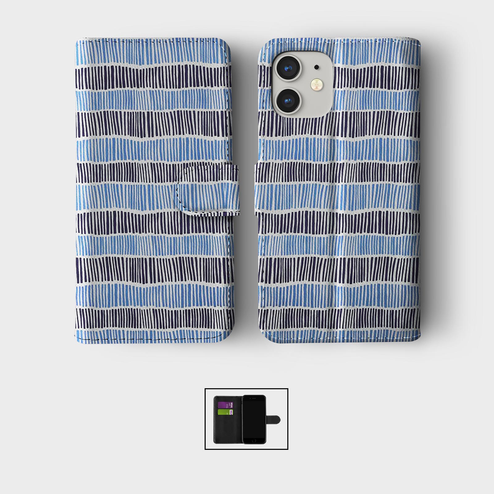 CASE FOR IPHONE 16 16E 15 14 12 12 PRO WALLET FLIP PHONE COVER STRIPES LINES B&W - Picture 7 of 8