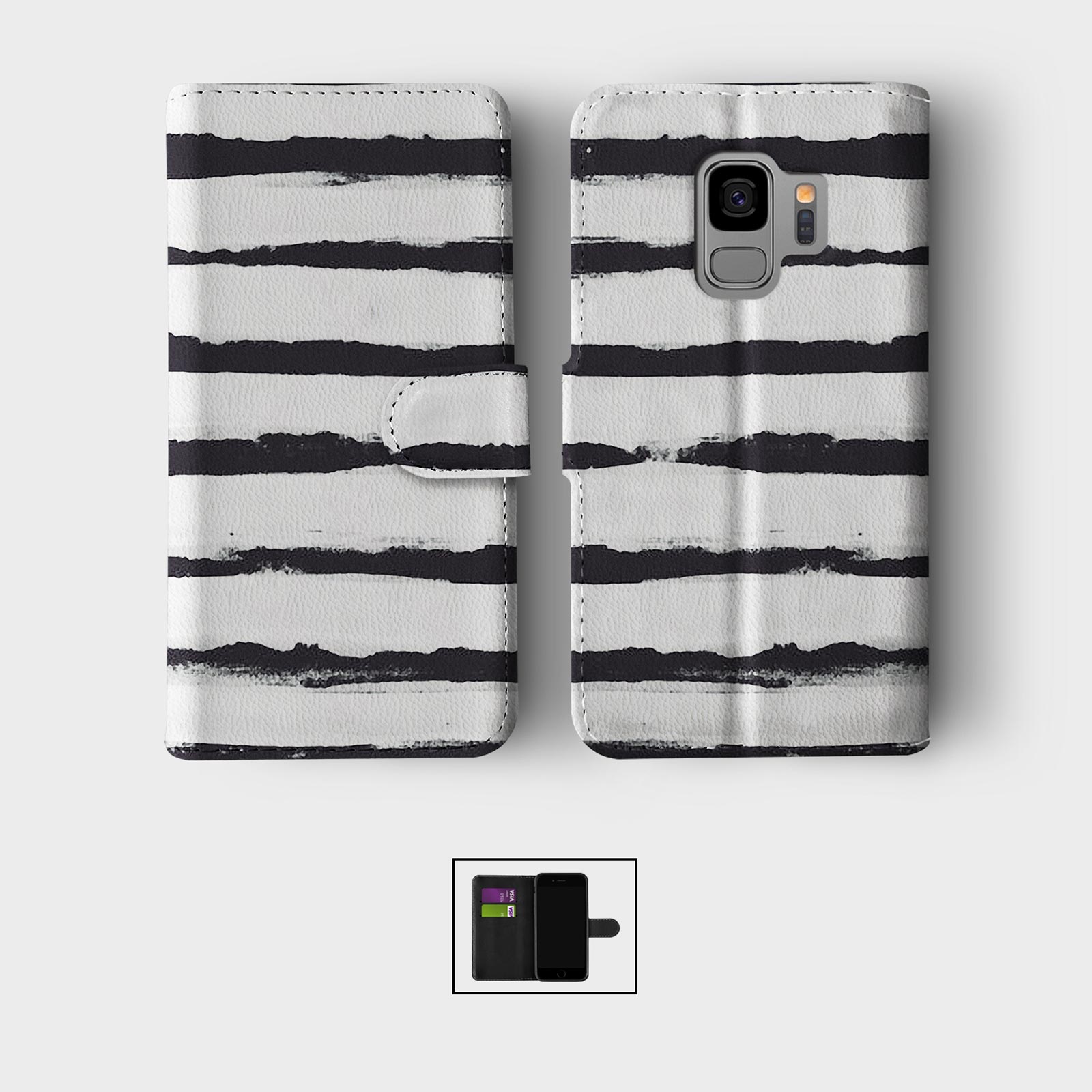 CASE FOR SAMSUNG S23 S22 S21 S20 S10 S9 WALLET FLIP PHONE COVER LINES STRIPES - Picture 2 of 9
