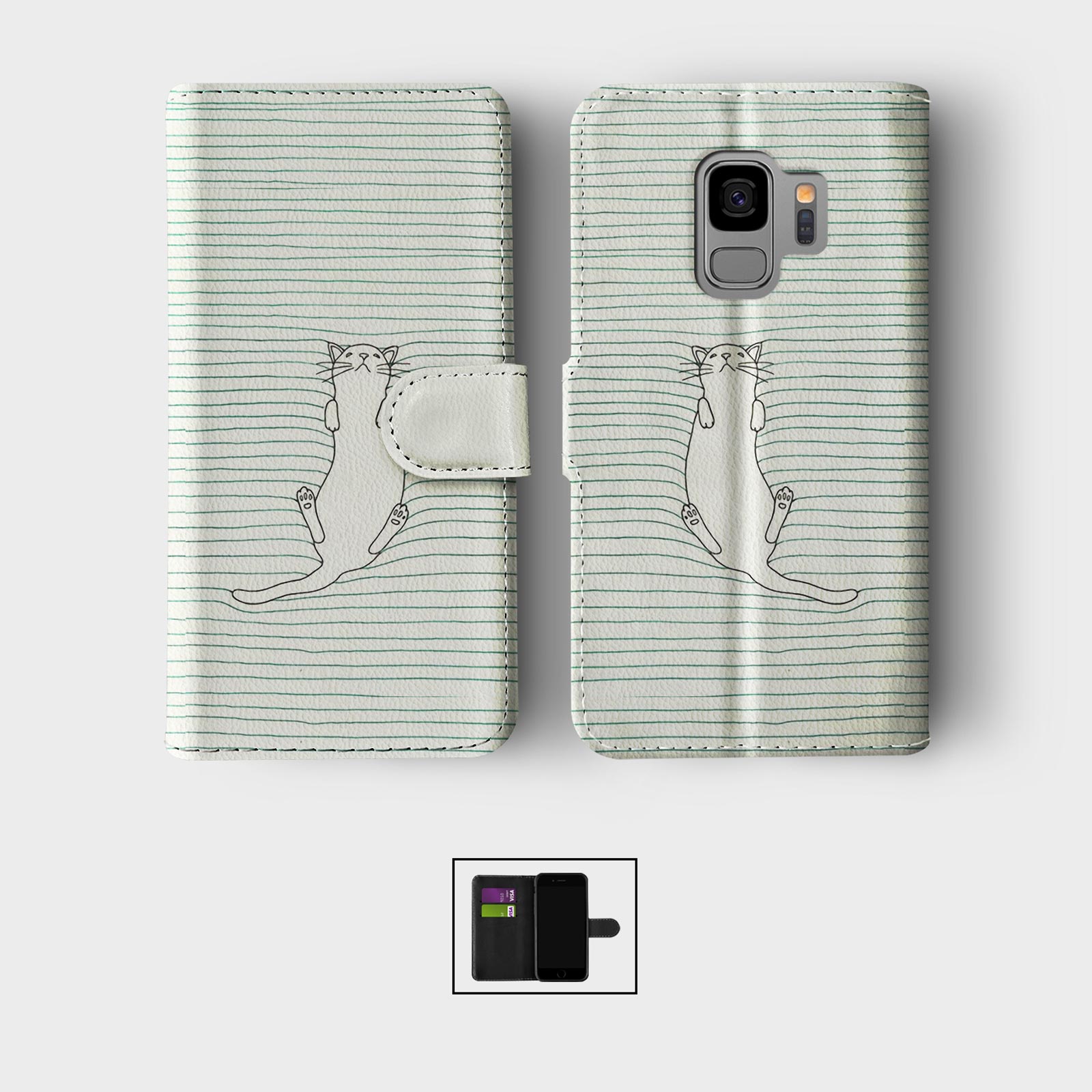 CASE FOR SAMSUNG S23 S22 S21 S20 S10 S9 WALLET FLIP PHONE COVER LINES STRIPES - Picture 4 of 9