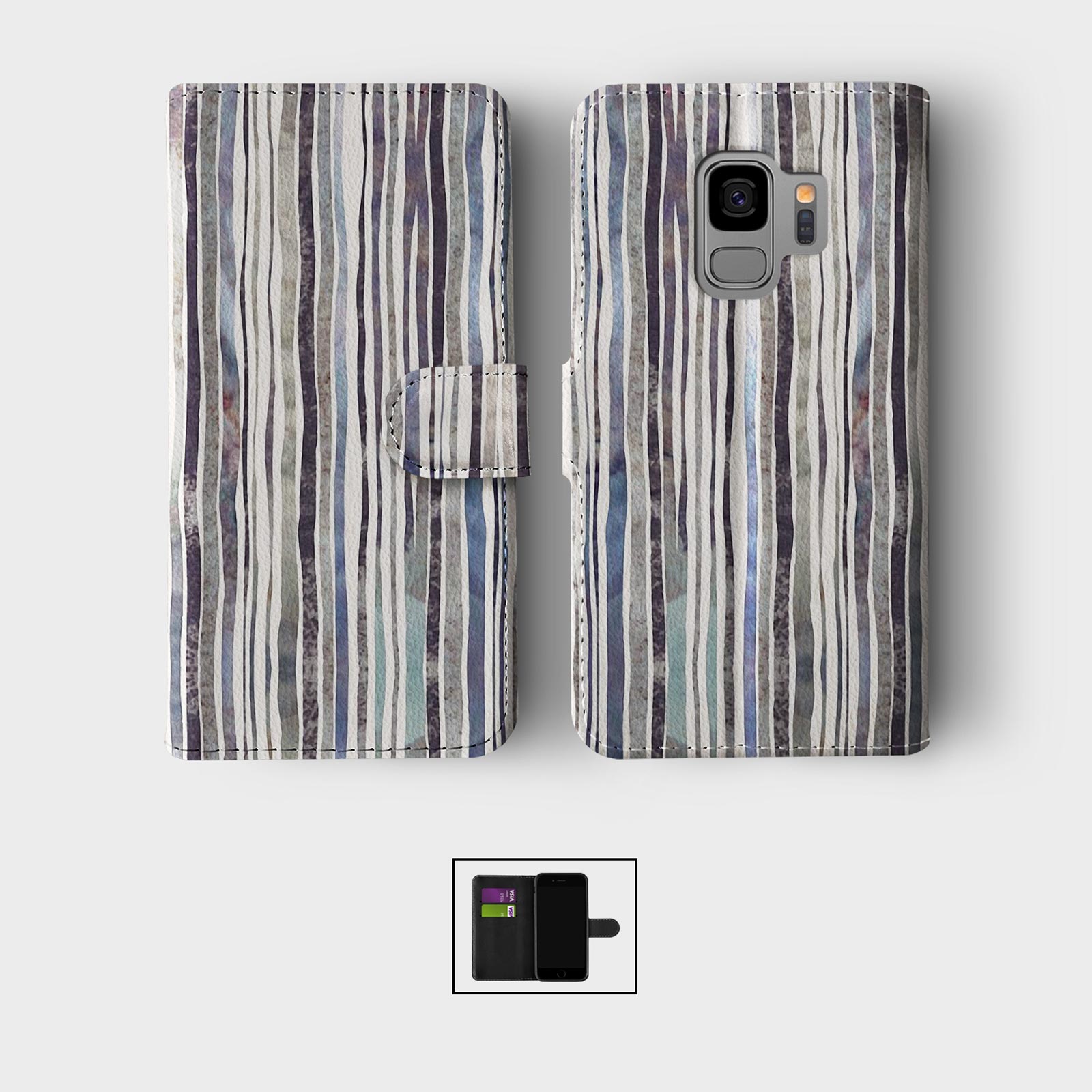 CASE FOR SAMSUNG S23 S22 S21 S20 S10 S9 WALLET FLIP PHONE COVER LINES STRIPES - Picture 5 of 9