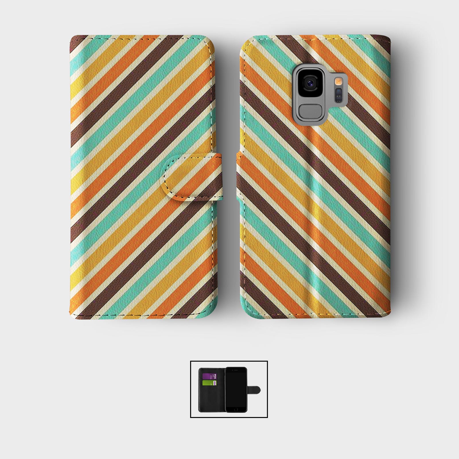 CASE FOR SAMSUNG S23 S22 S21 S20 S10 S9 WALLET FLIP PHONE COVER LINES STRIPES - Picture 6 of 9