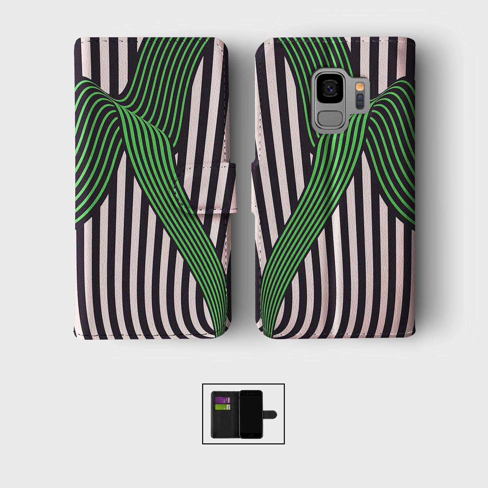 CASE FOR SAMSUNG S23 S22 S21 S20 S10 S9 WALLET FLIP PHONE COVER LINES STRIPES - Picture 7 of 9