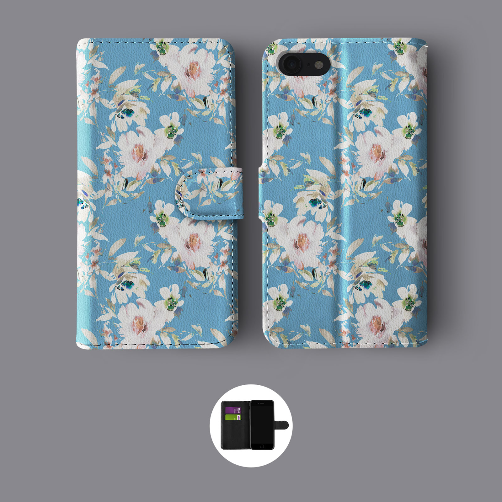 STRIPES FLOWERS SHABBY CHIC STRIPES LINES LEATHER WALLET PHONE CASE FOR IPHONE - Picture 8 of 10