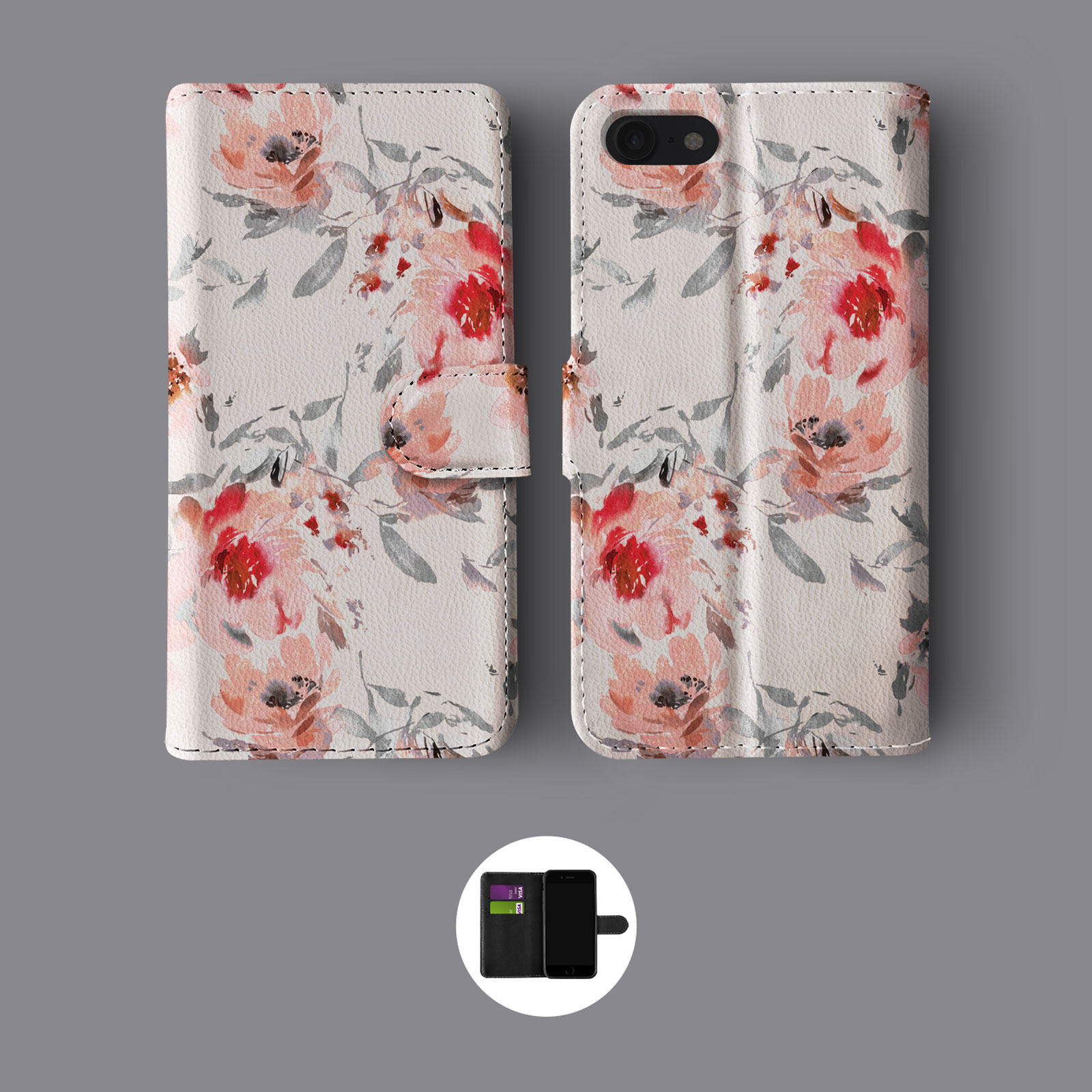STRIPES FLOWERS SHABBY CHIC STRIPES LINES LEATHER WALLET PHONE CASE FOR IPHONE - Picture 9 of 10