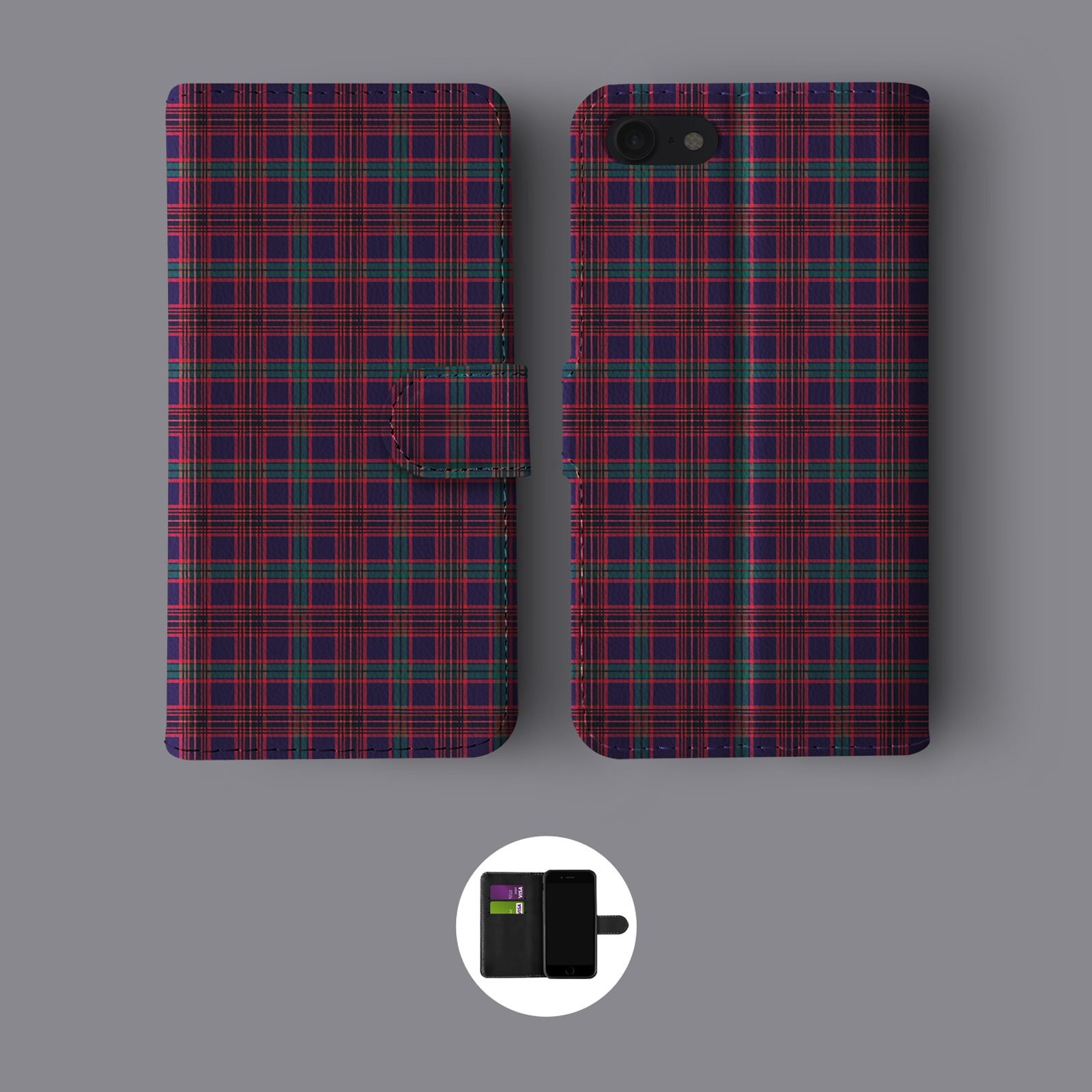 TARTAN 70S SCOTTISH SQUARES LEATHER WALLET PHONE CASE FOR IPHONE - Bild 2 von 10