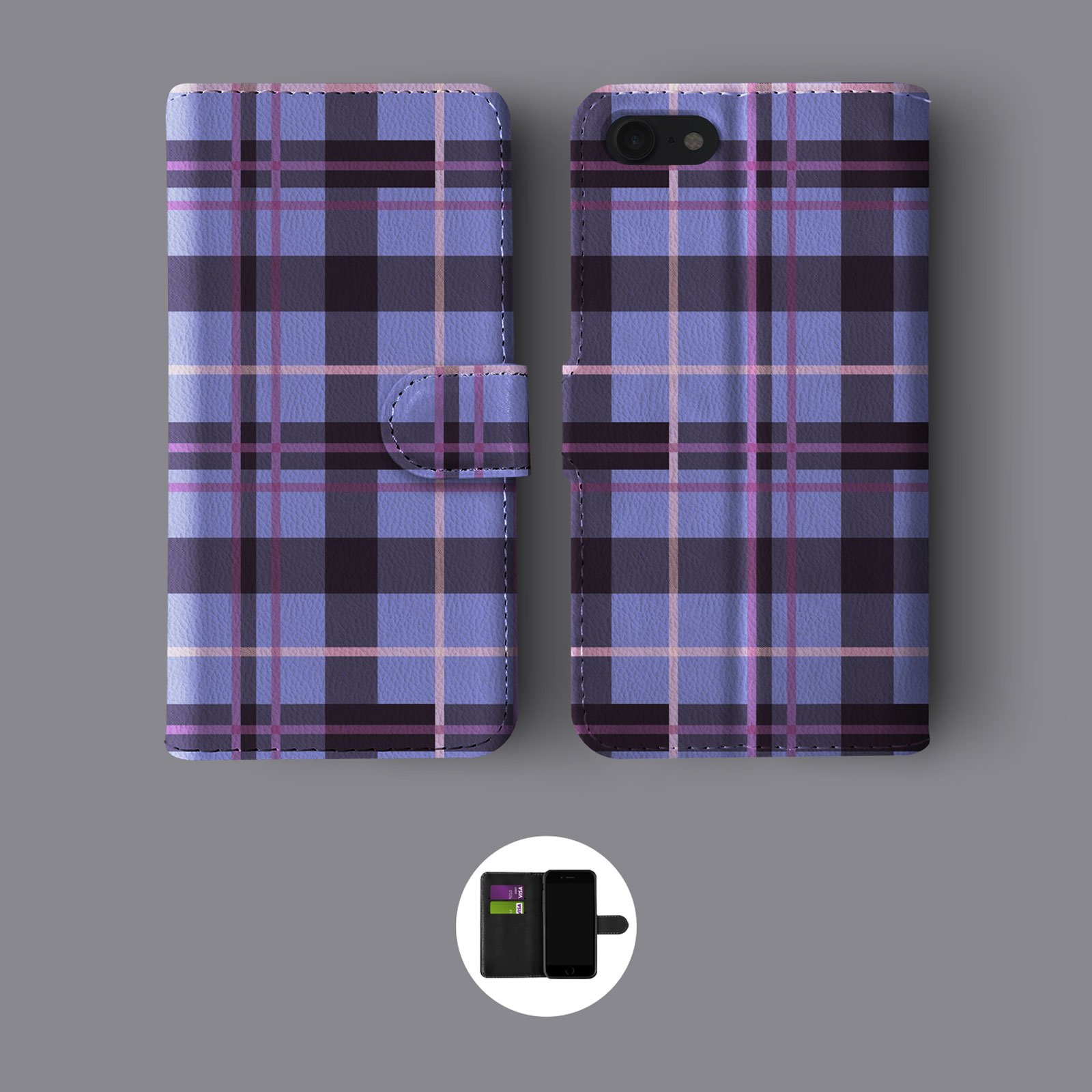 TARTAN 70S SCOTTISH SQUARES LEATHER WALLET PHONE CASE FOR IPHONE - Bild 3 von 10
