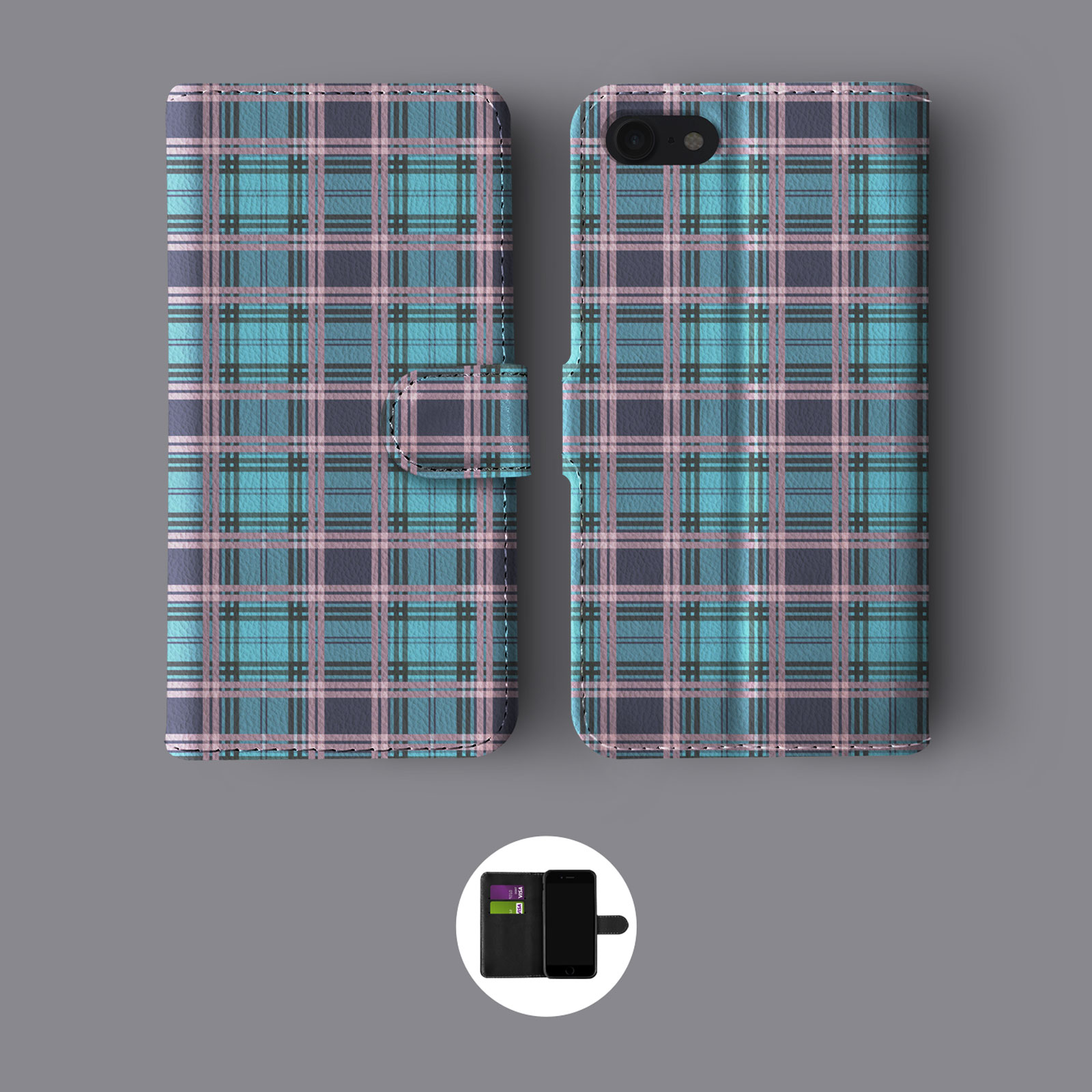 TARTAN 70S SCOTTISH SQUARES LEATHER WALLET PHONE CASE FOR IPHONE - Bild 4 von 10