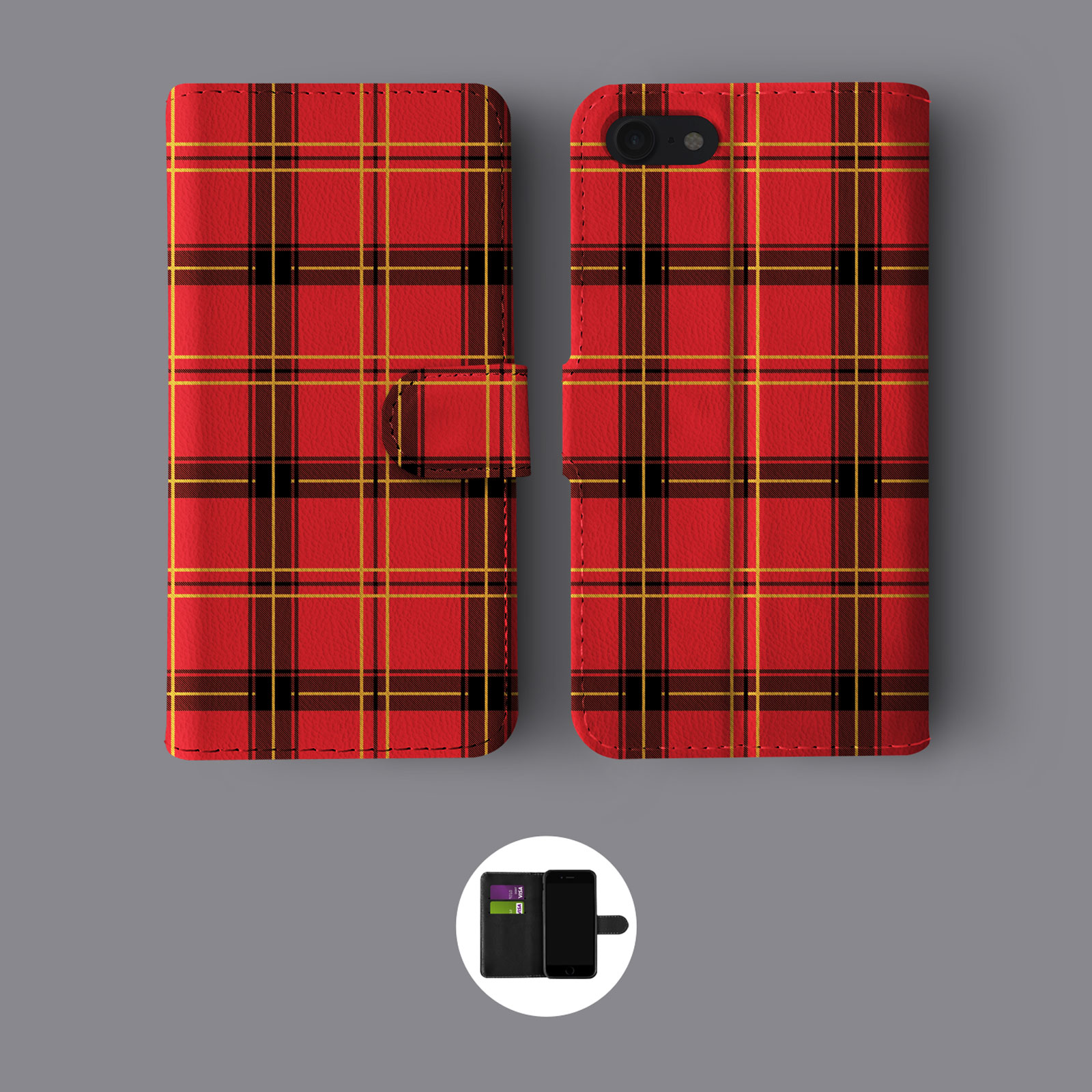 TARTAN 70S SCOTTISH SQUARES LEATHER WALLET PHONE CASE FOR IPHONE - Bild 5 von 10