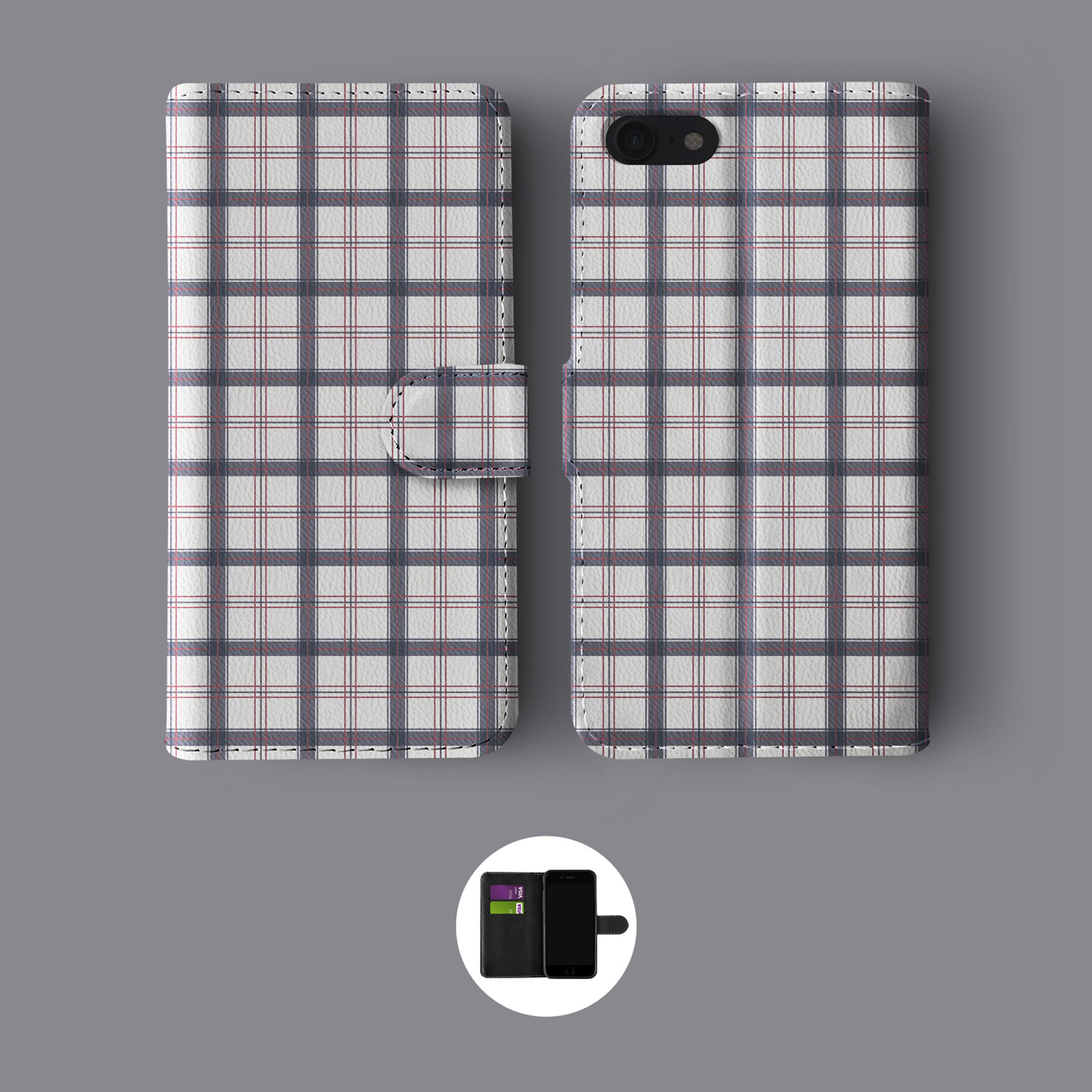 TARTAN 70S SCOTTISH SQUARES LEATHER WALLET PHONE CASE FOR IPHONE - Bild 9 von 10