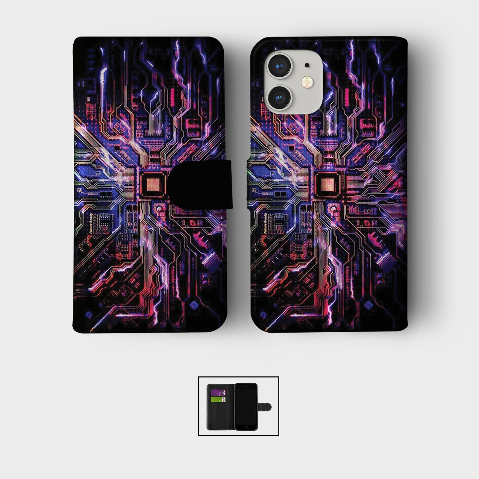 FLIP WALLET PHONE CASE FOR IPHONE 16 15 14 13 12 11 SE 8 TECHNO CYBER BEAT DARK - Picture 3 of 10