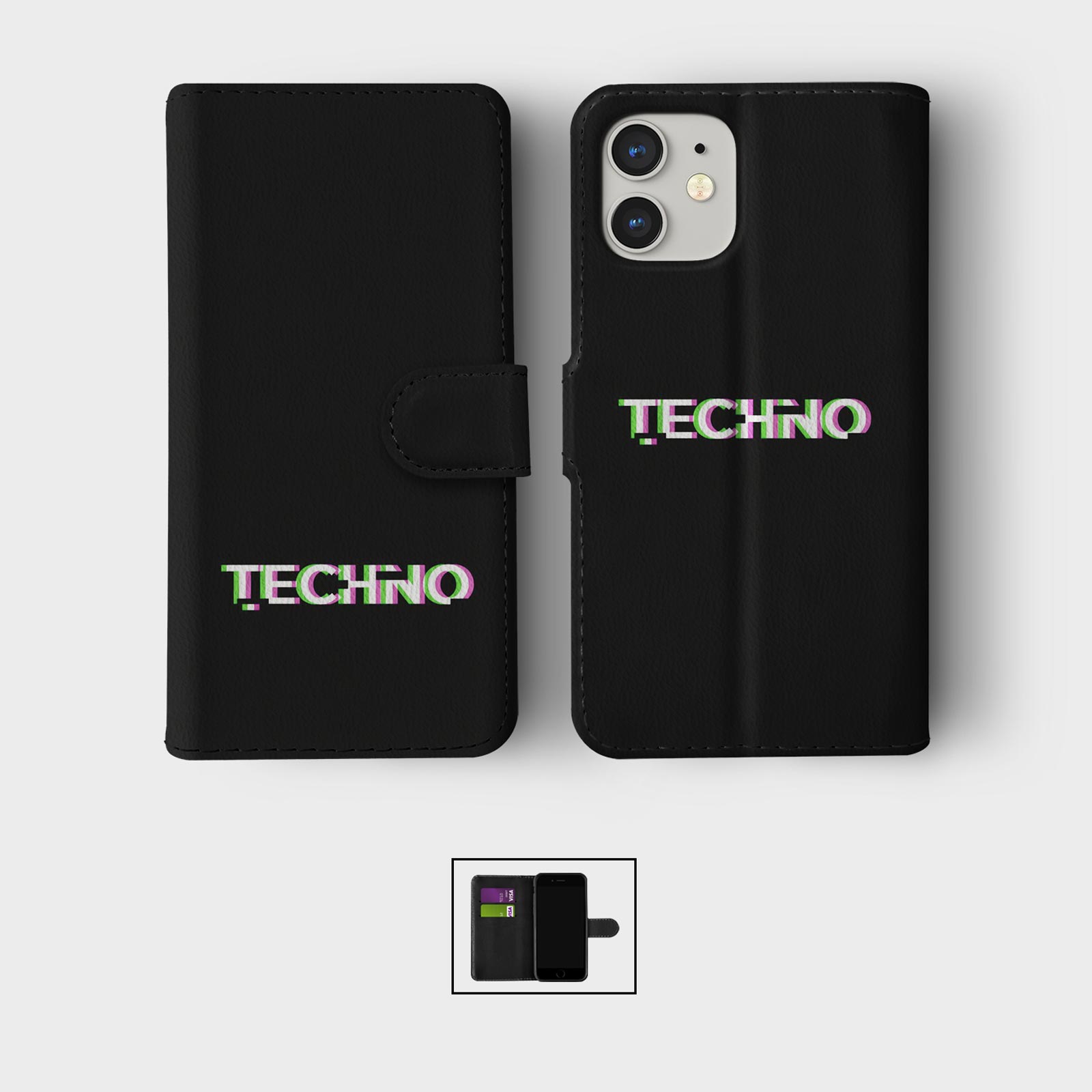 FLIP WALLET PHONE CASE FOR IPHONE 16 15 14 13 12 11 SE 8 TECHNO CYBER BEAT DARK - Picture 7 of 10