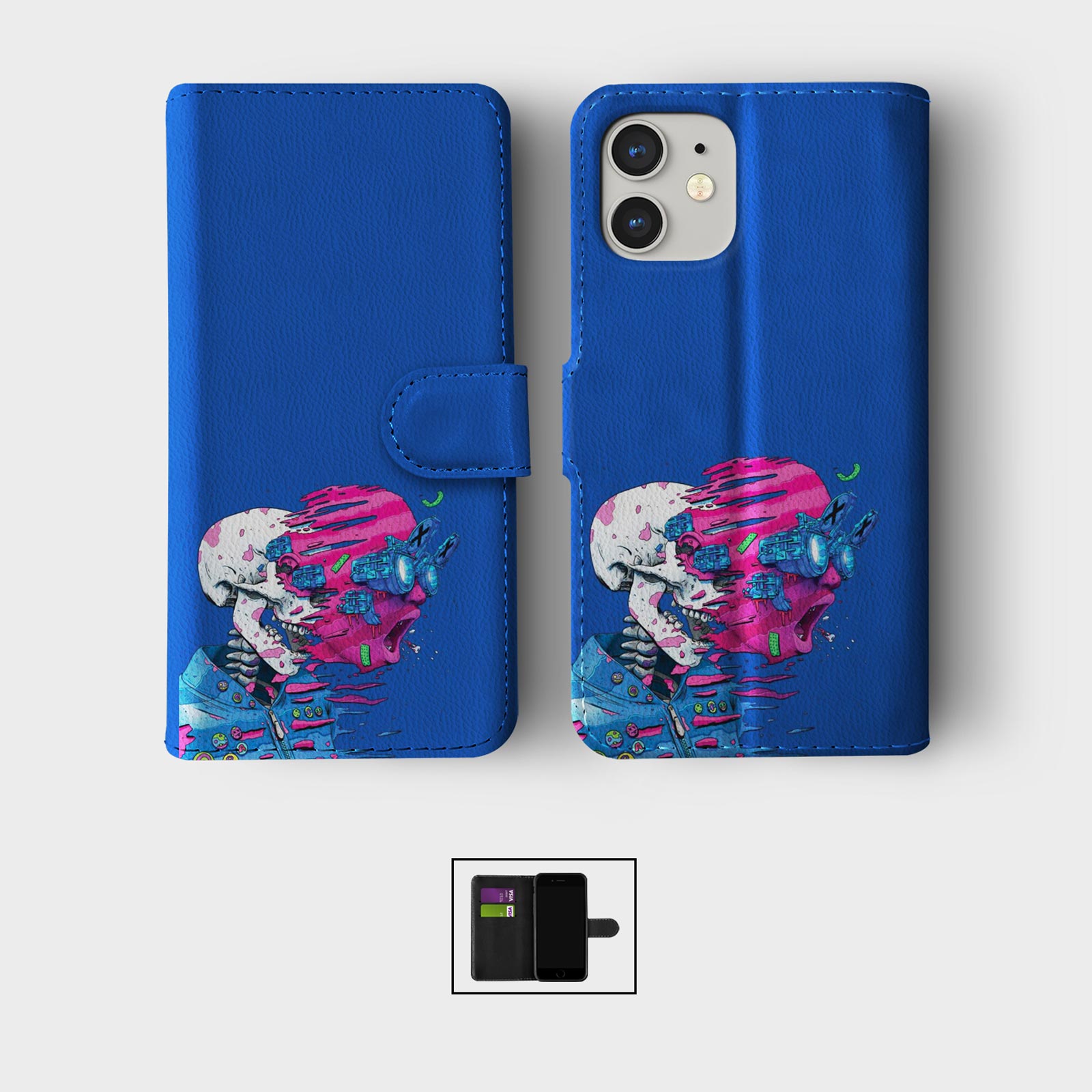 FLIP WALLET PHONE CASE FOR IPHONE 16 15 14 13 12 11 SE 8 TECHNO CYBER BEAT DARK - Picture 8 of 10
