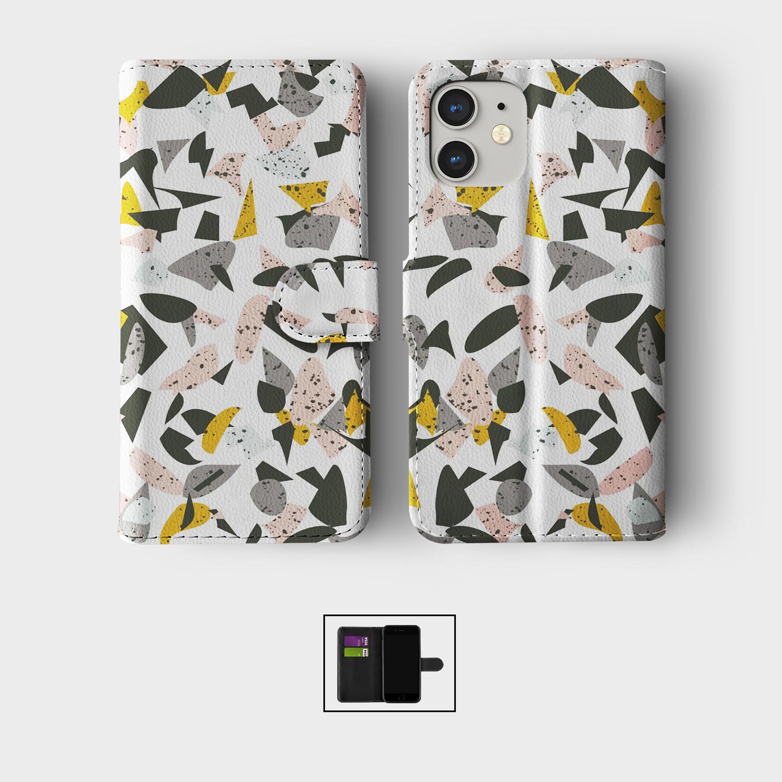 FLIP WALLET PHONE CASE FOR IPHONE 16 15 14 13 12 11 TERRAZZO ABSTRACT COLOURFUL - Picture 8 of 10