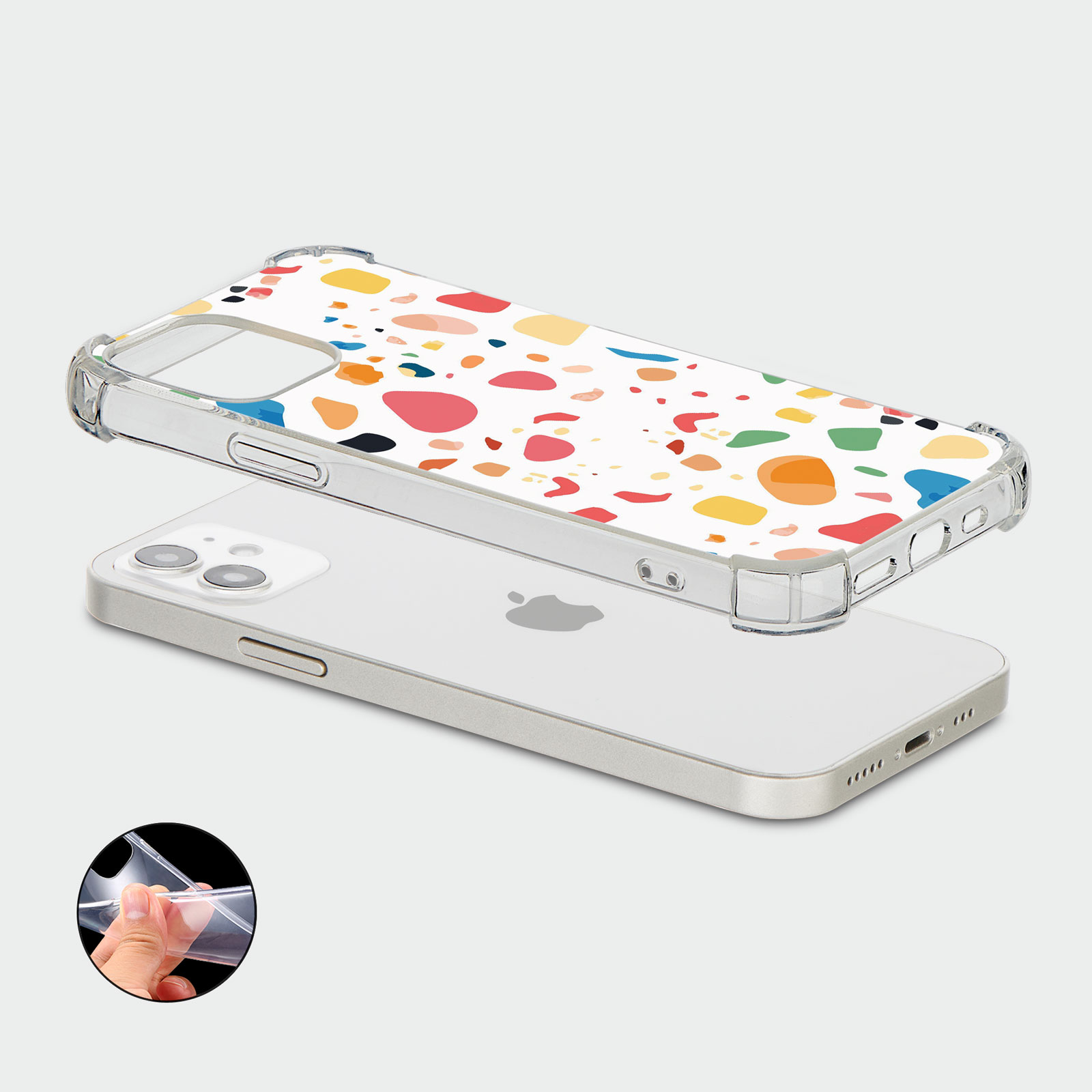 CASE FOR IPHONE 15 14 13 12 SHOCKPROOF PHONE COVER TERRAZZO ABSTRACT COLOURFUL - Picture 4 of 34