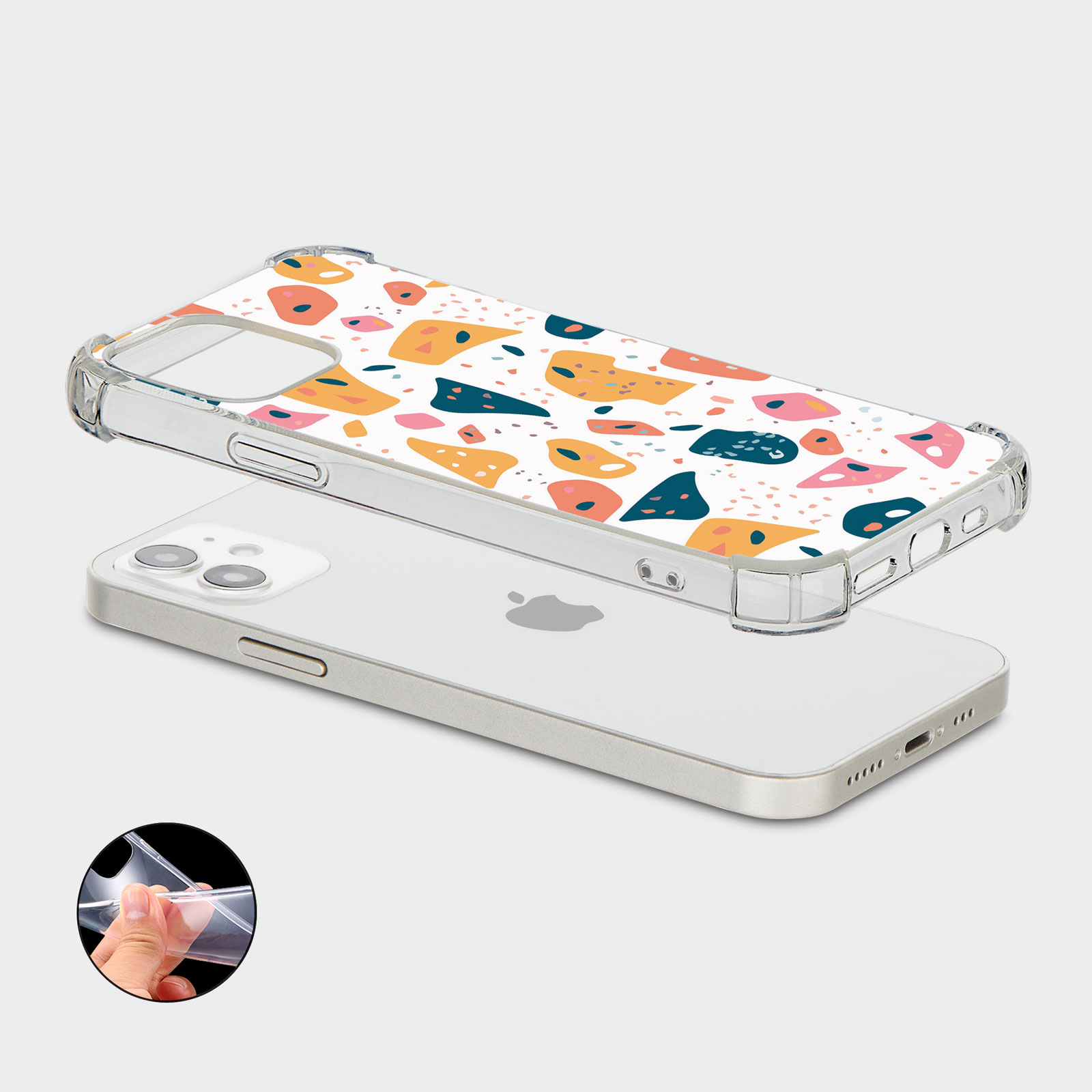 CASE FOR IPHONE 15 14 13 12 SHOCKPROOF PHONE COVER TERRAZZO ABSTRACT COLOURFUL - Picture 8 of 34