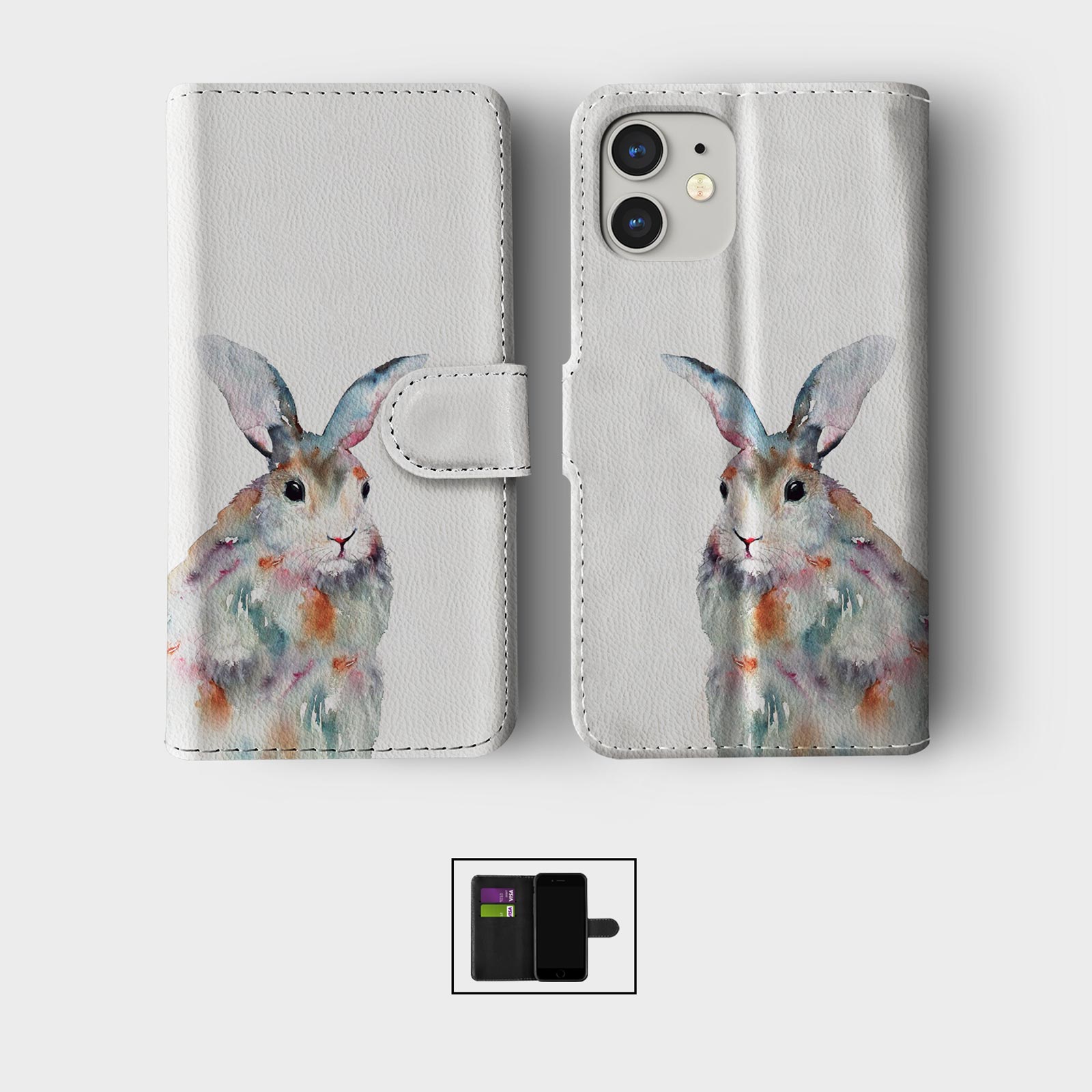 CASE FOR IPHONE 16 15 14 13 12 11 PRO WALLET FLIP PHONE COVER WHALE BIRD RABBIT - Picture 3 of 7