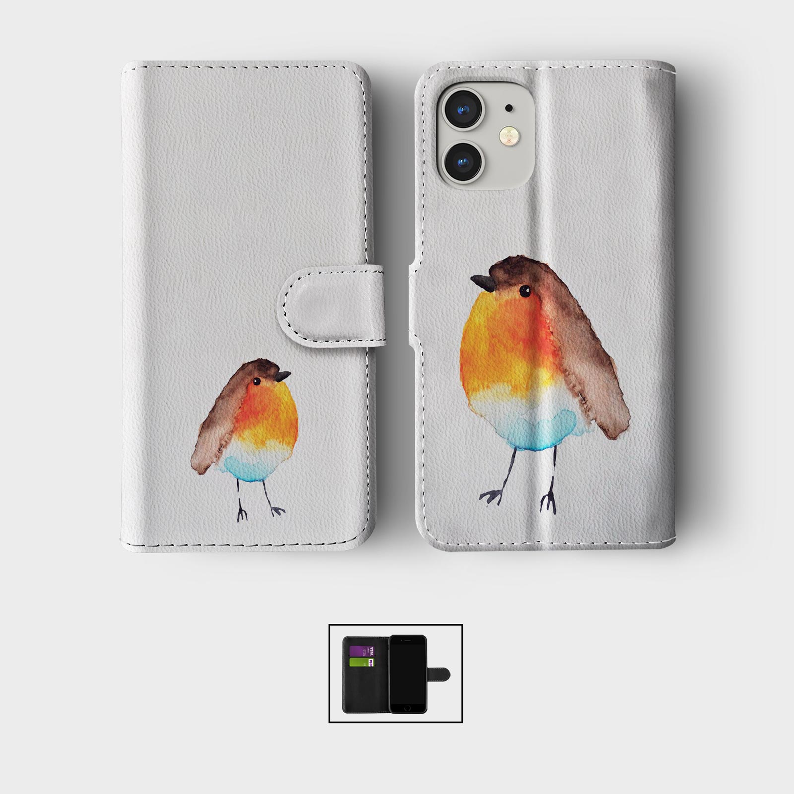CASE FOR IPHONE 16 15 14 13 12 11 PRO WALLET FLIP PHONE COVER WHALE BIRD RABBIT - Picture 5 of 7