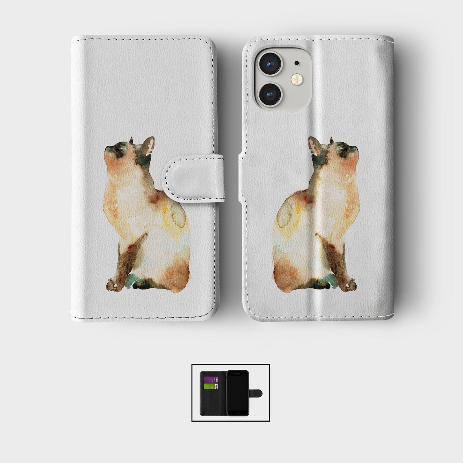 CASE FOR IPHONE 16 16E 15 14 12 12 PRO WALLET FLIP PHONE COVER CAT BIRD HEDGEHOG - Picture 2 of 8