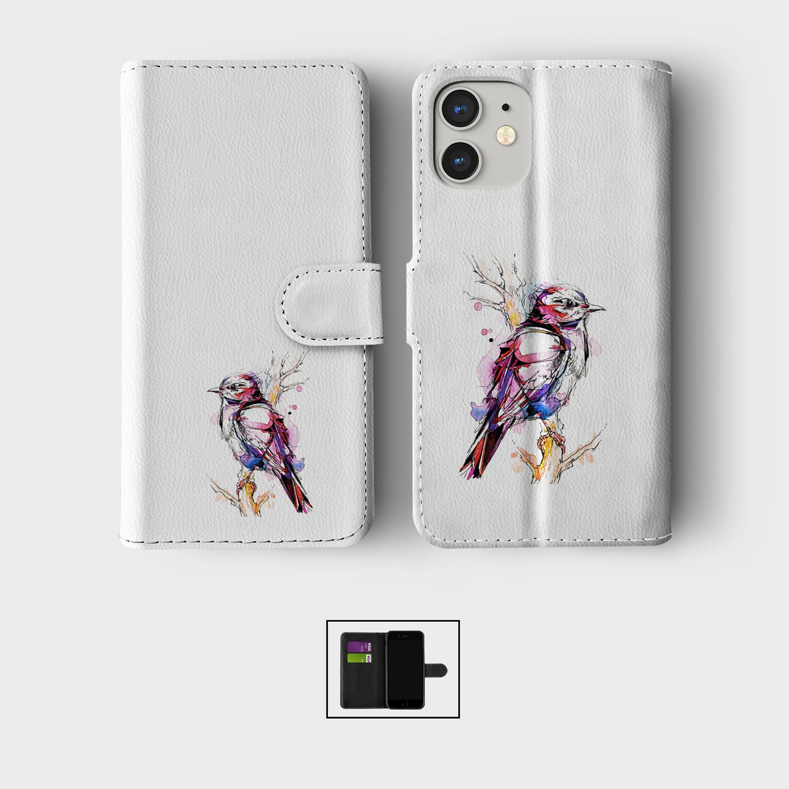 CASE FOR IPHONE 16 16E 15 14 12 12 PRO WALLET FLIP PHONE COVER CAT BIRD HEDGEHOG - Picture 3 of 8