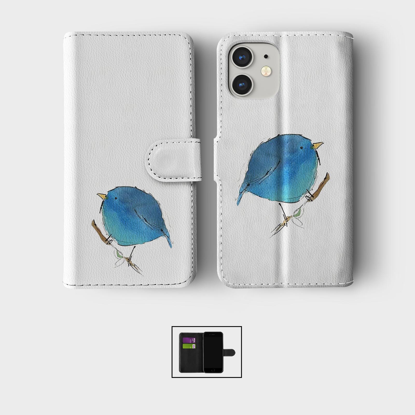 CASE FOR IPHONE 16 16E 15 14 12 12 PRO WALLET FLIP PHONE COVER CAT BIRD HEDGEHOG - Picture 4 of 8