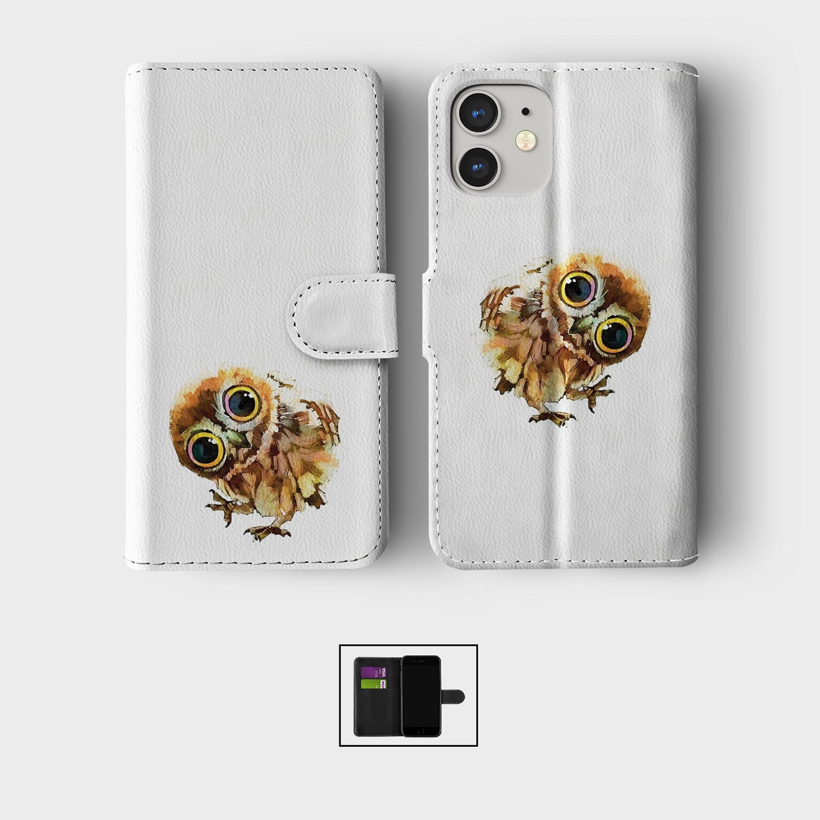 CASE FOR IPHONE 16 16E 15 14 12 12 PRO WALLET FLIP PHONE COVER CAT BIRD HEDGEHOG - Picture 5 of 8