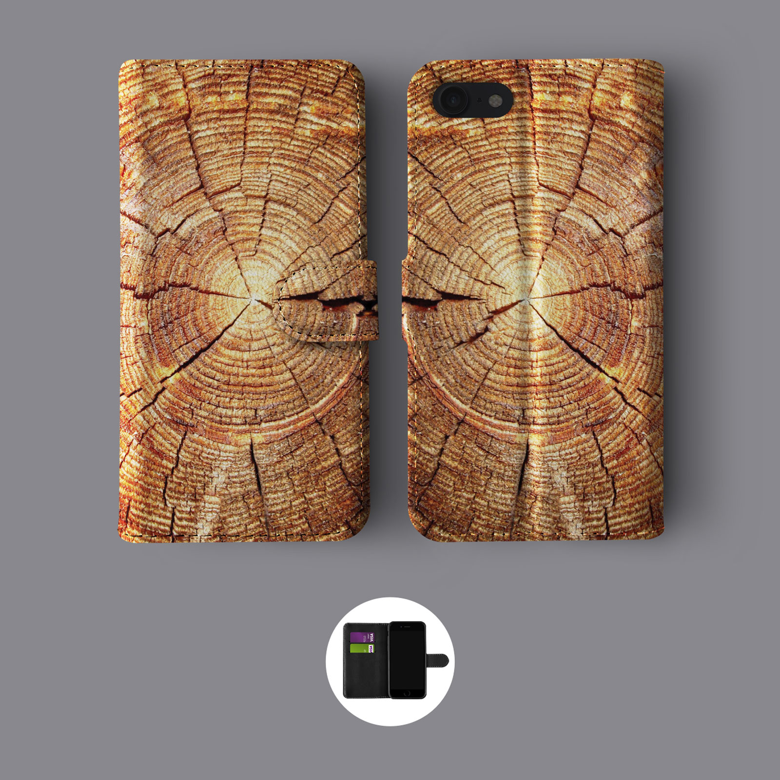 LOOK ALIKE WOOD FASHION LEATHER WALLET PHONE CASE FOR IPHONE - Picture 2 of 7