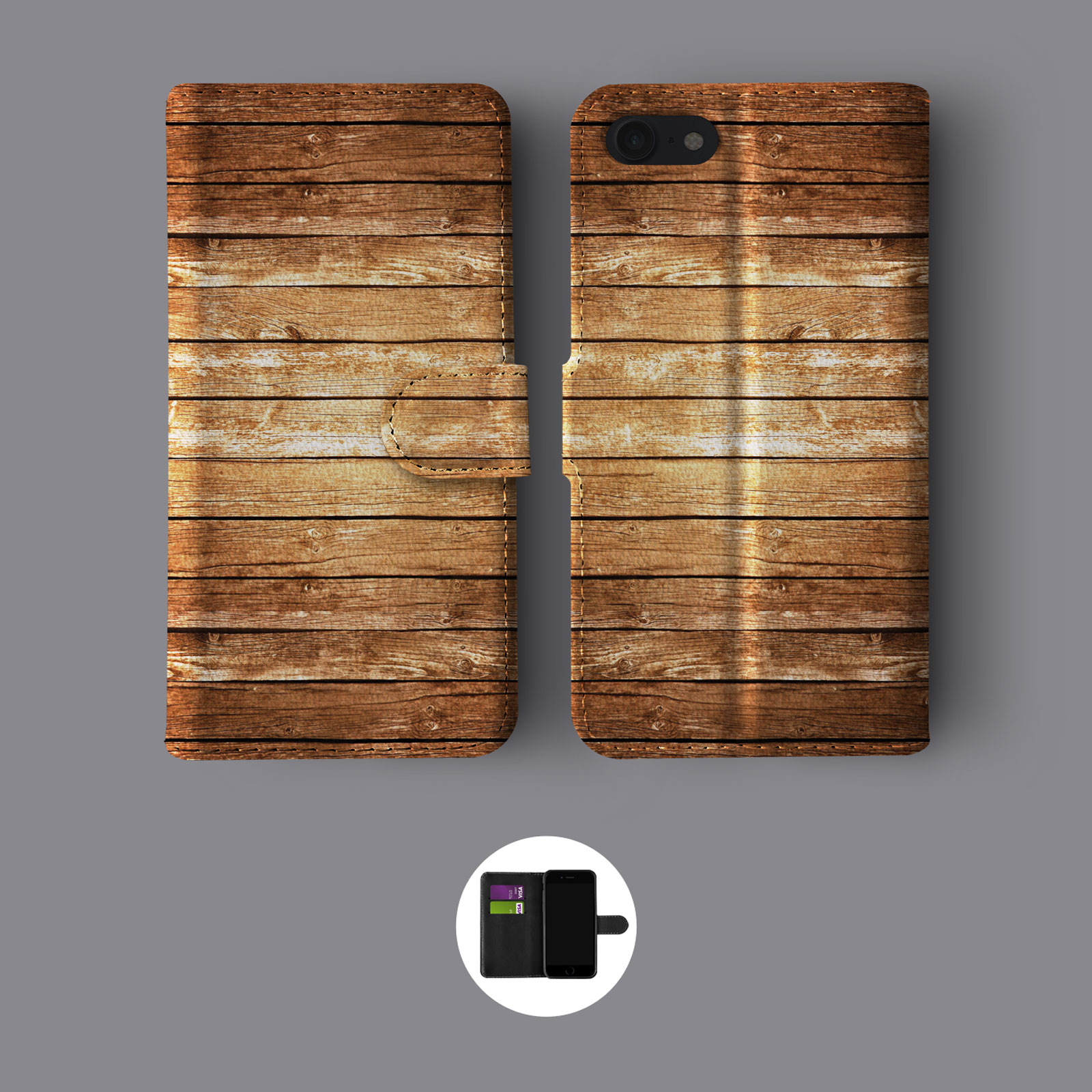 LOOK ALIKE WOOD FASHION LEATHER WALLET PHONE CASE FOR IPHONE - Picture 3 of 7