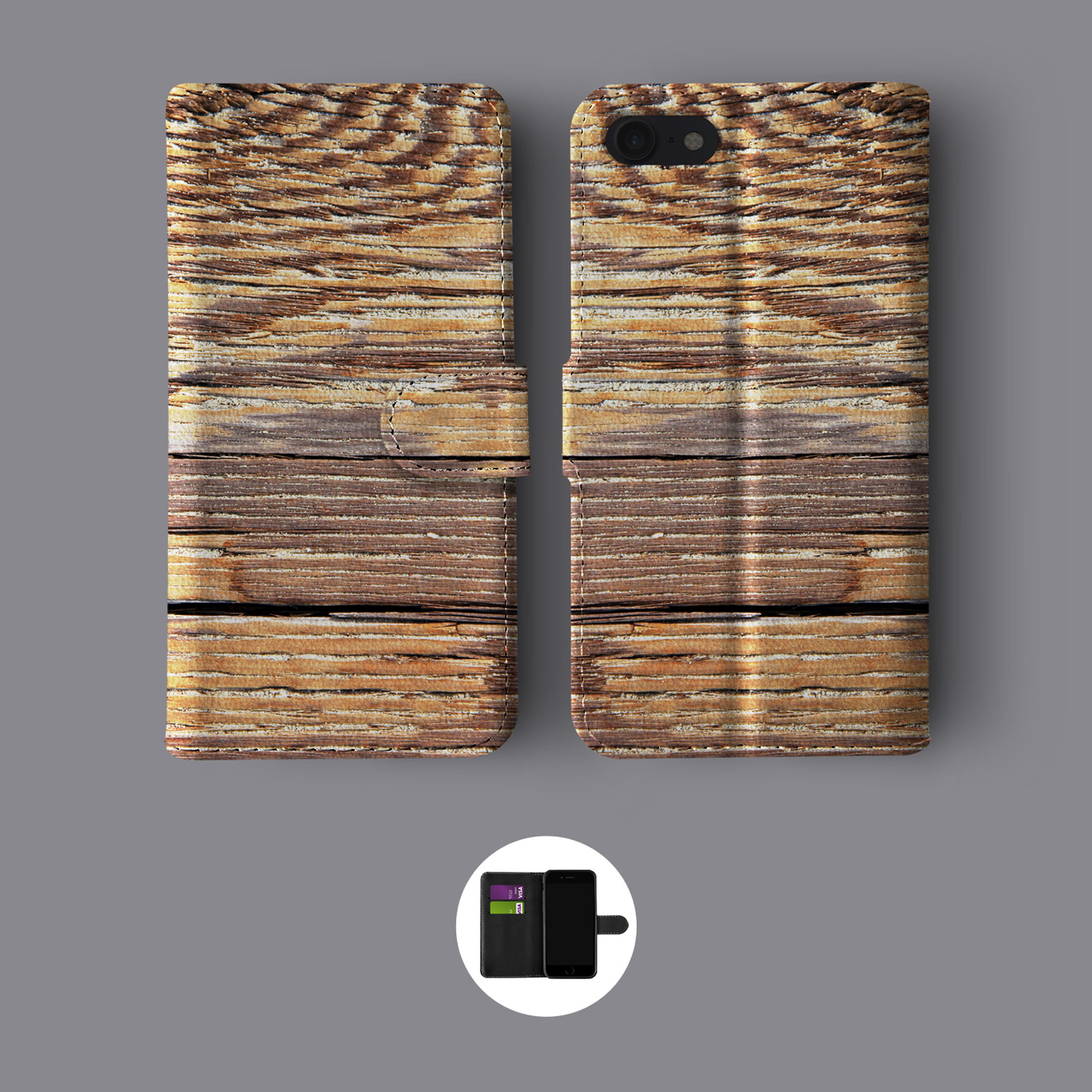 LOOK ALIKE WOOD FASHION LEATHER WALLET PHONE CASE FOR IPHONE - Picture 4 of 7