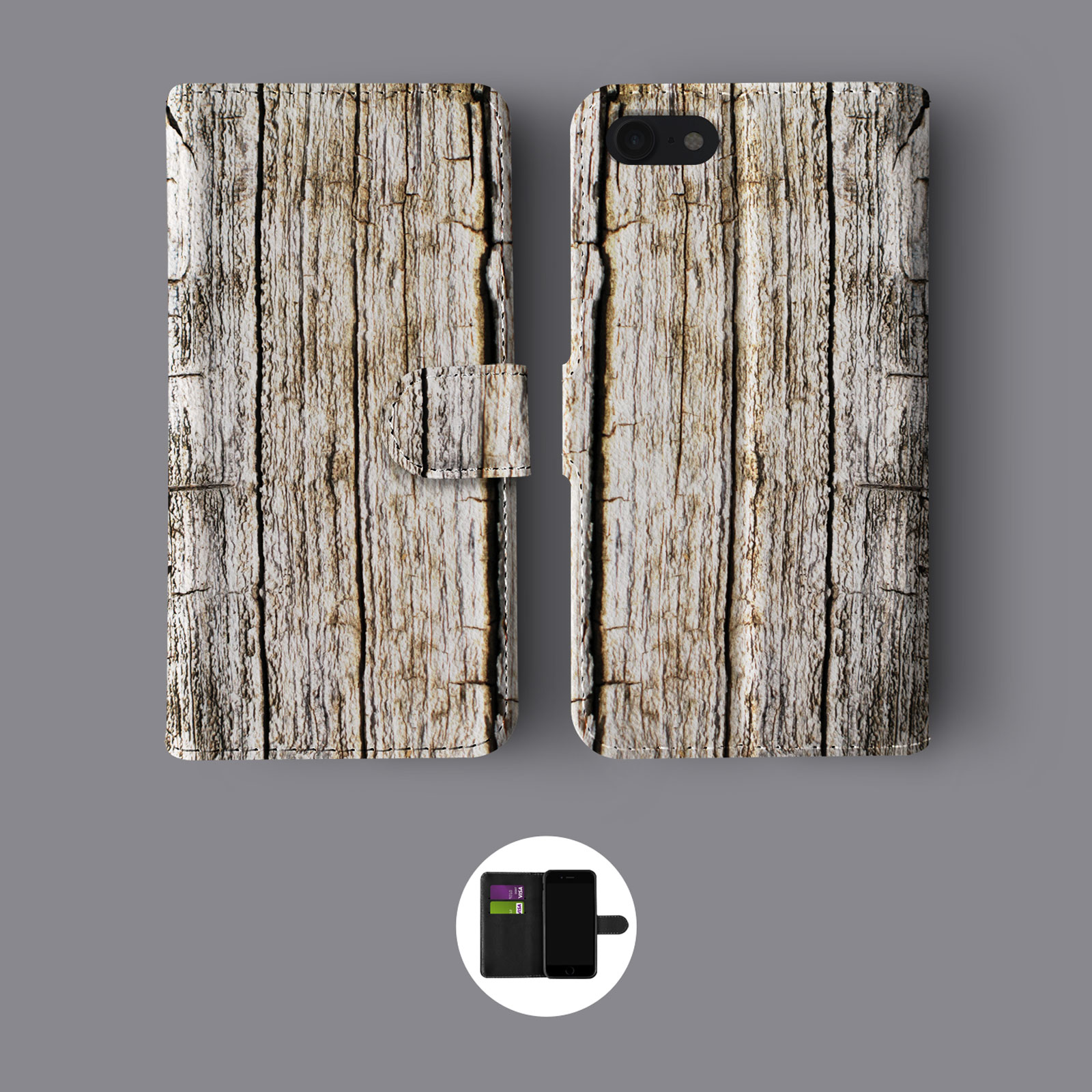LOOK ALIKE WOOD FASHION LEATHER WALLET PHONE CASE FOR IPHONE - Picture 5 of 7
