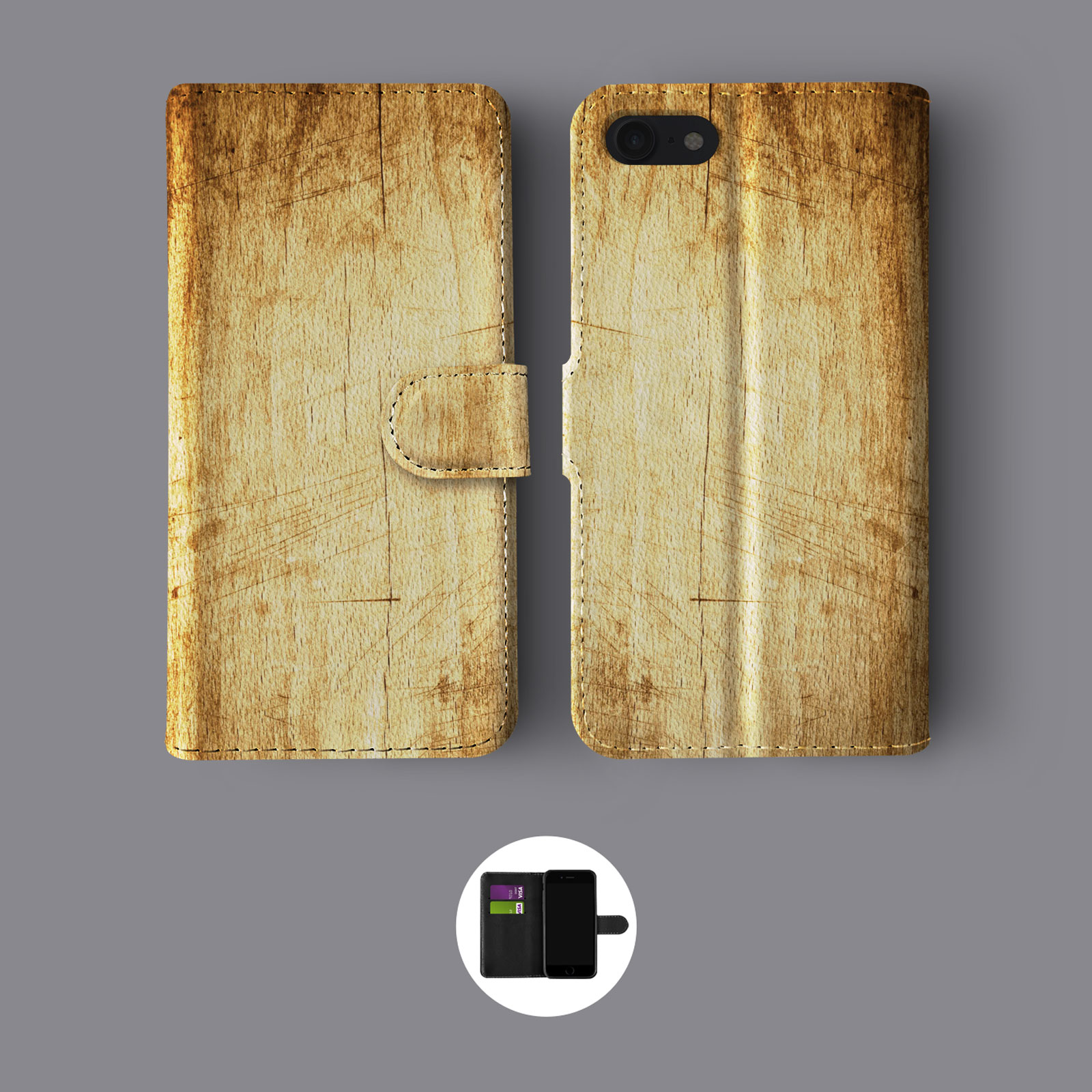 LOOK ALIKE WOOD FASHION LEATHER WALLET PHONE CASE FOR IPHONE - Picture 6 of 7