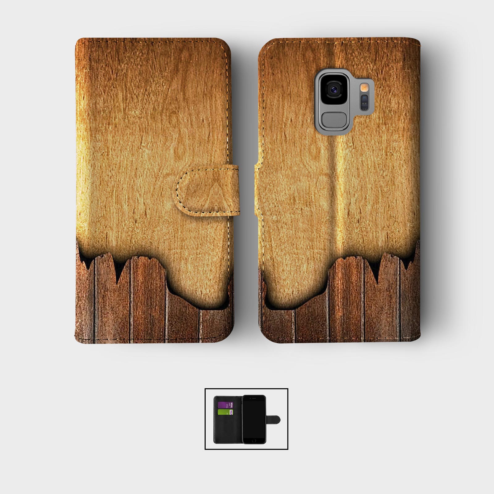 WALLET FLIP CASE FOR SAMSUNG S23 S22 S21 S20 S10 S9 WOOD GRAIN NATURAL LOOK - 第 2/10 張圖片