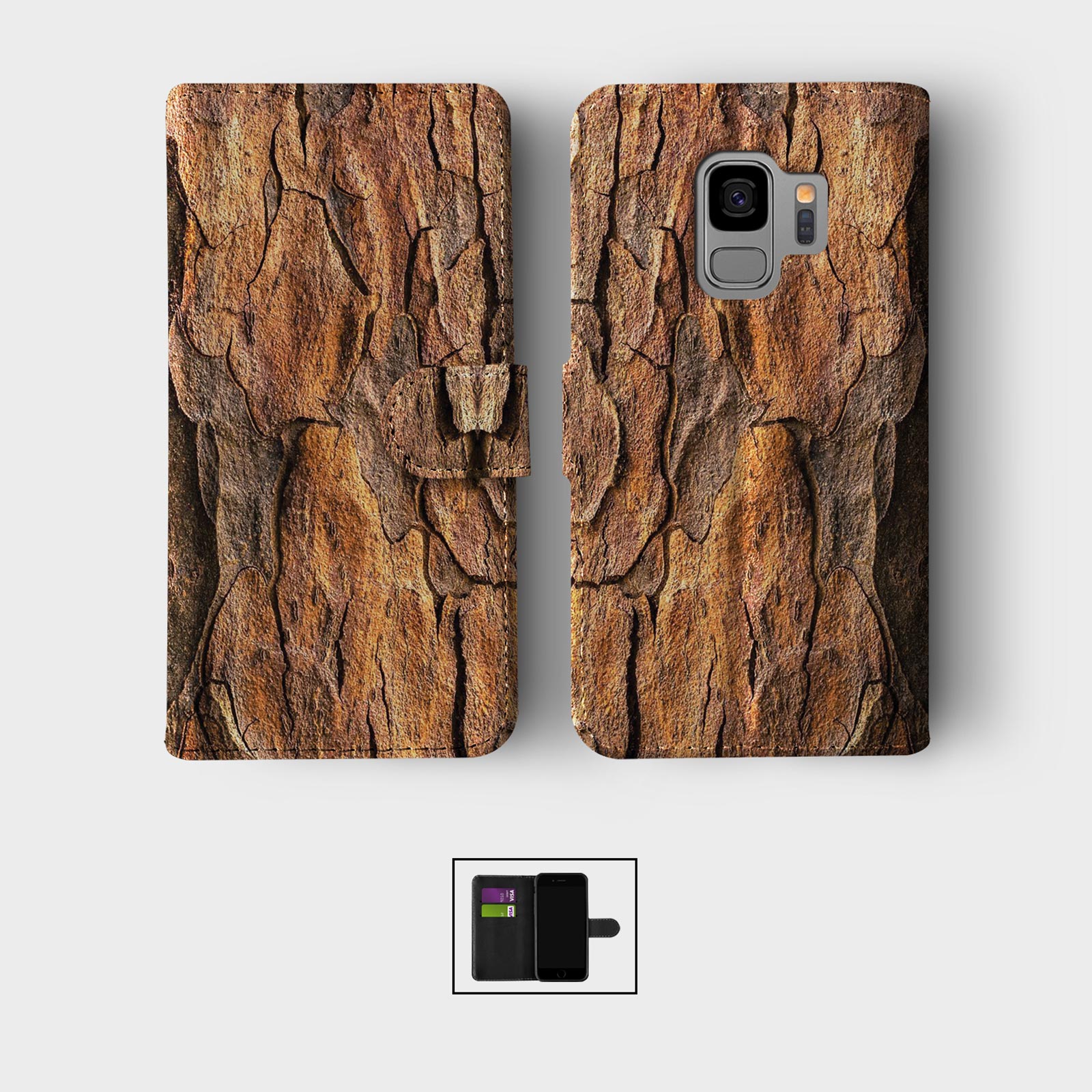 WALLET FLIP CASE FOR SAMSUNG S23 S22 S21 S20 S10 S9 WOOD GRAIN NATURAL LOOK - 第 3/10 張圖片