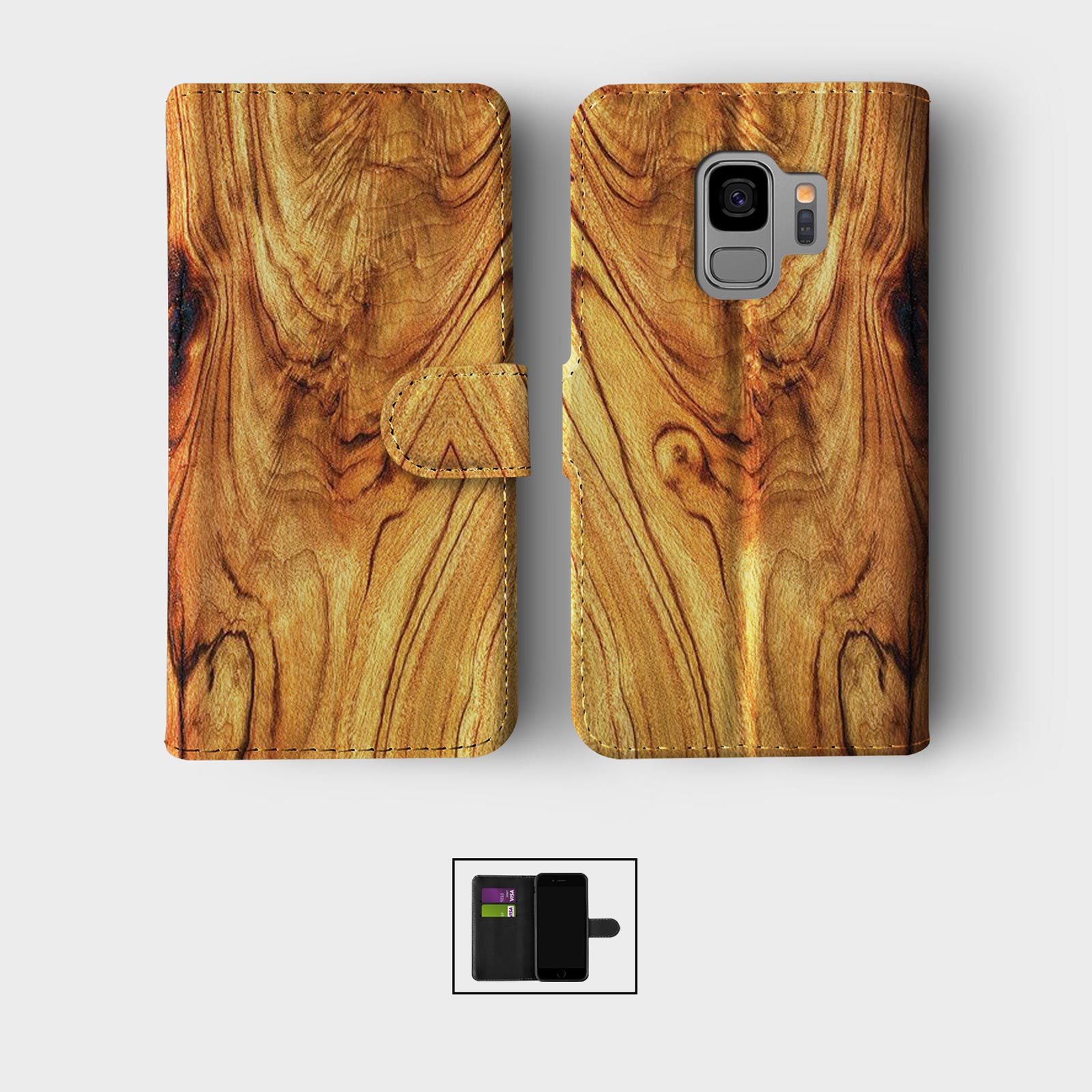 WALLET FLIP CASE FOR SAMSUNG S23 S22 S21 S20 S10 S9 WOOD GRAIN NATURAL LOOK - 第 5/10 張圖片