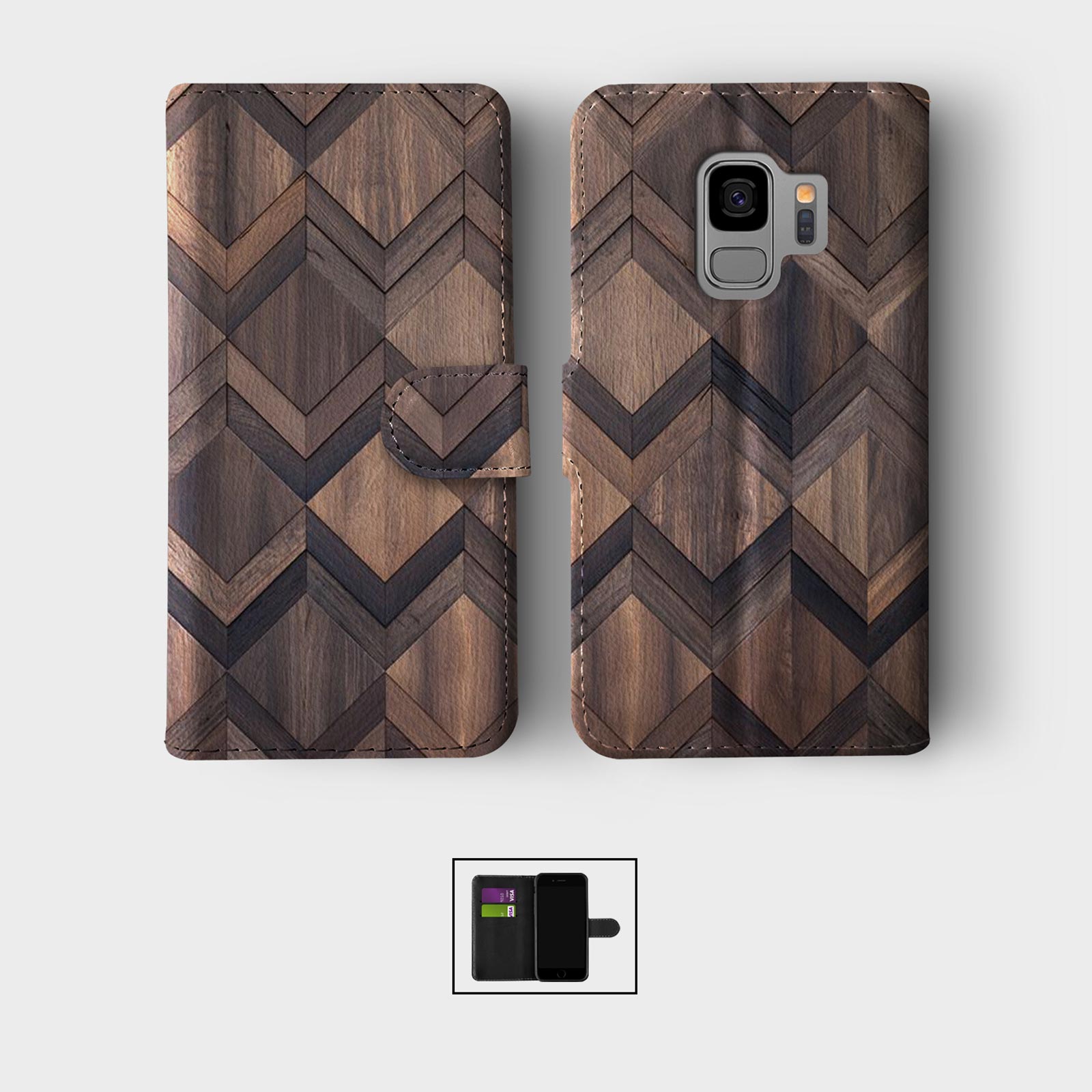 WALLET FLIP CASE FOR SAMSUNG S23 S22 S21 S20 S10 S9 WOOD GRAIN NATURAL LOOK - 第 8/10 張圖片